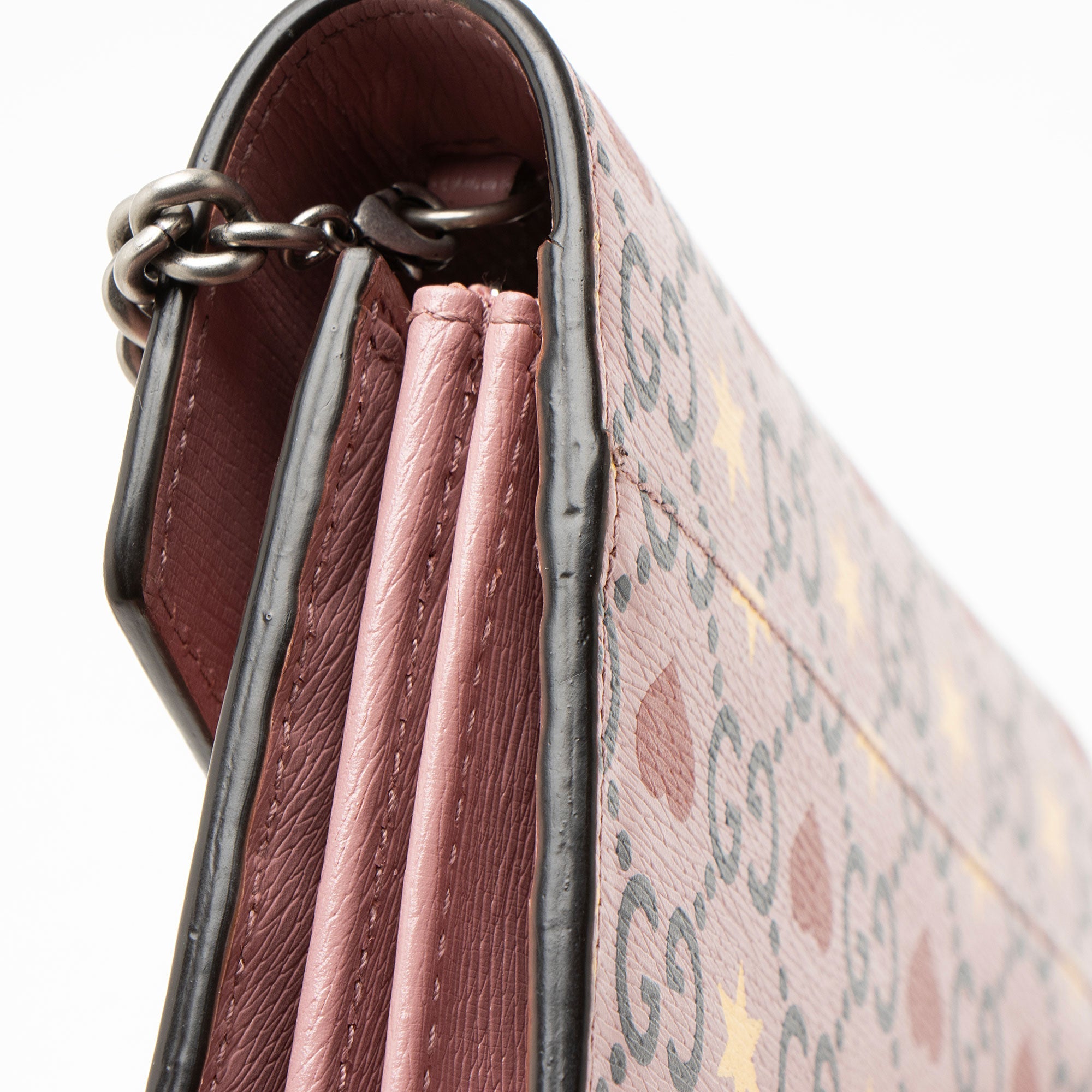 Gucci Leather Crystal Valentines Dionysus Chain Wallet