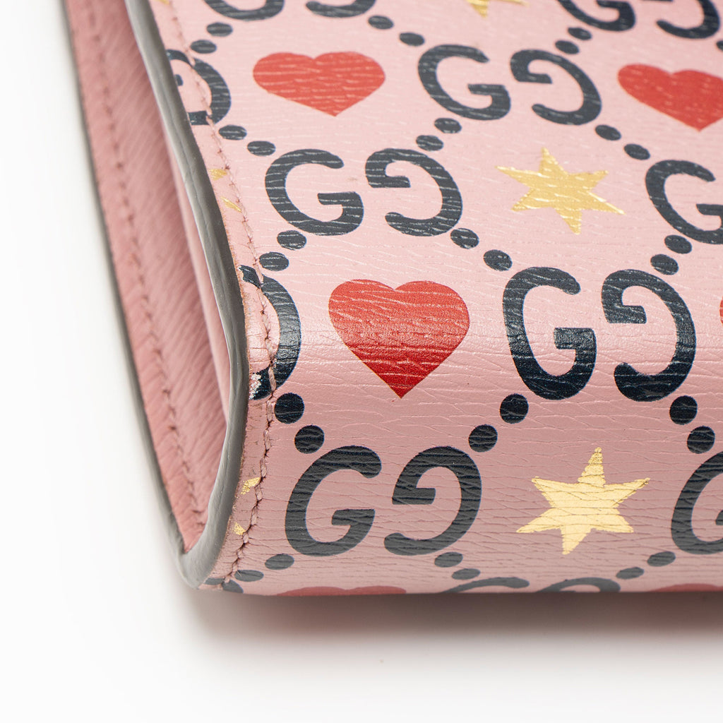 Gucci Leather Crystal Valentines Dionysus Chain Wallet