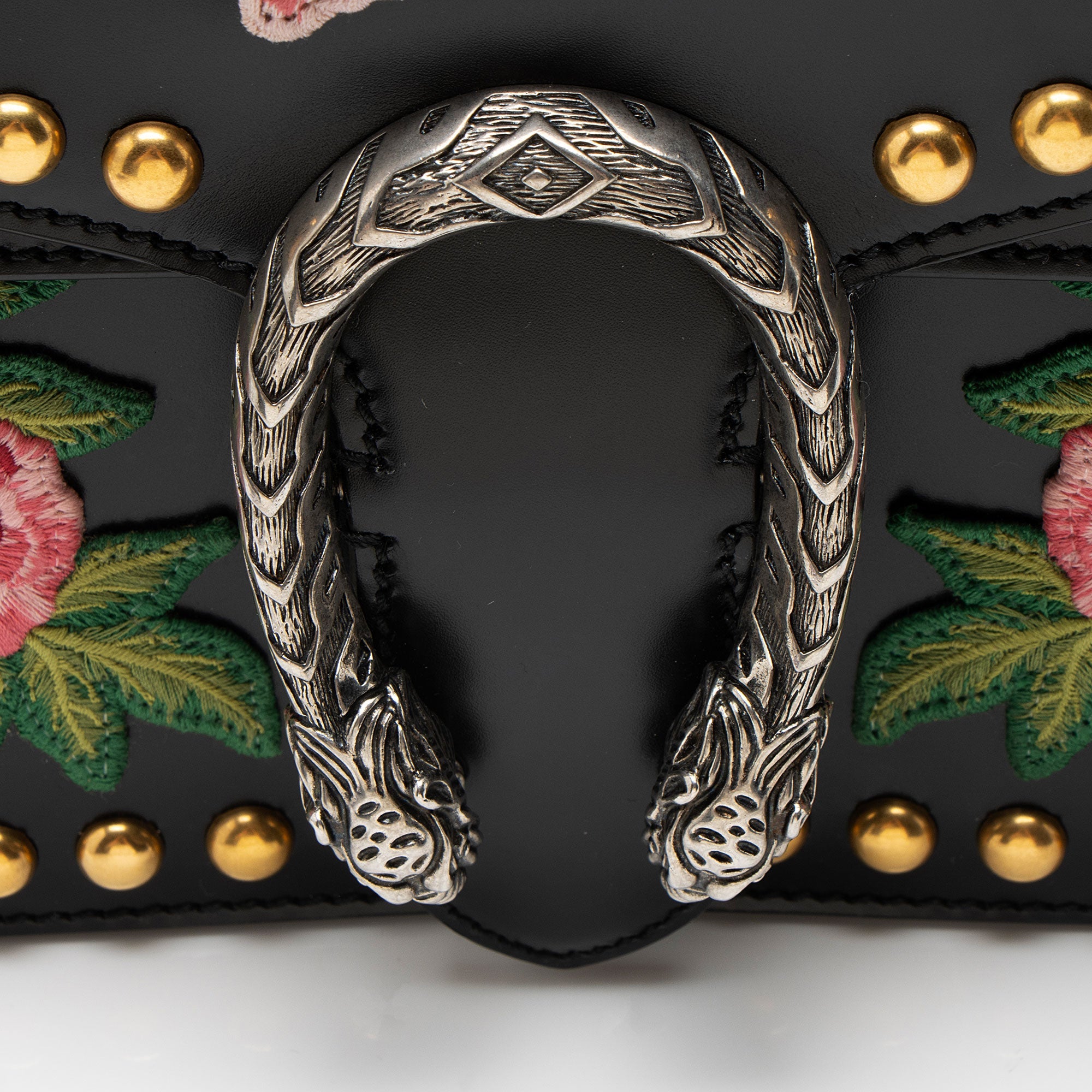 Gucci Leather Embroidered Studded Blind for Love Dionysus Small Shoulder Bag