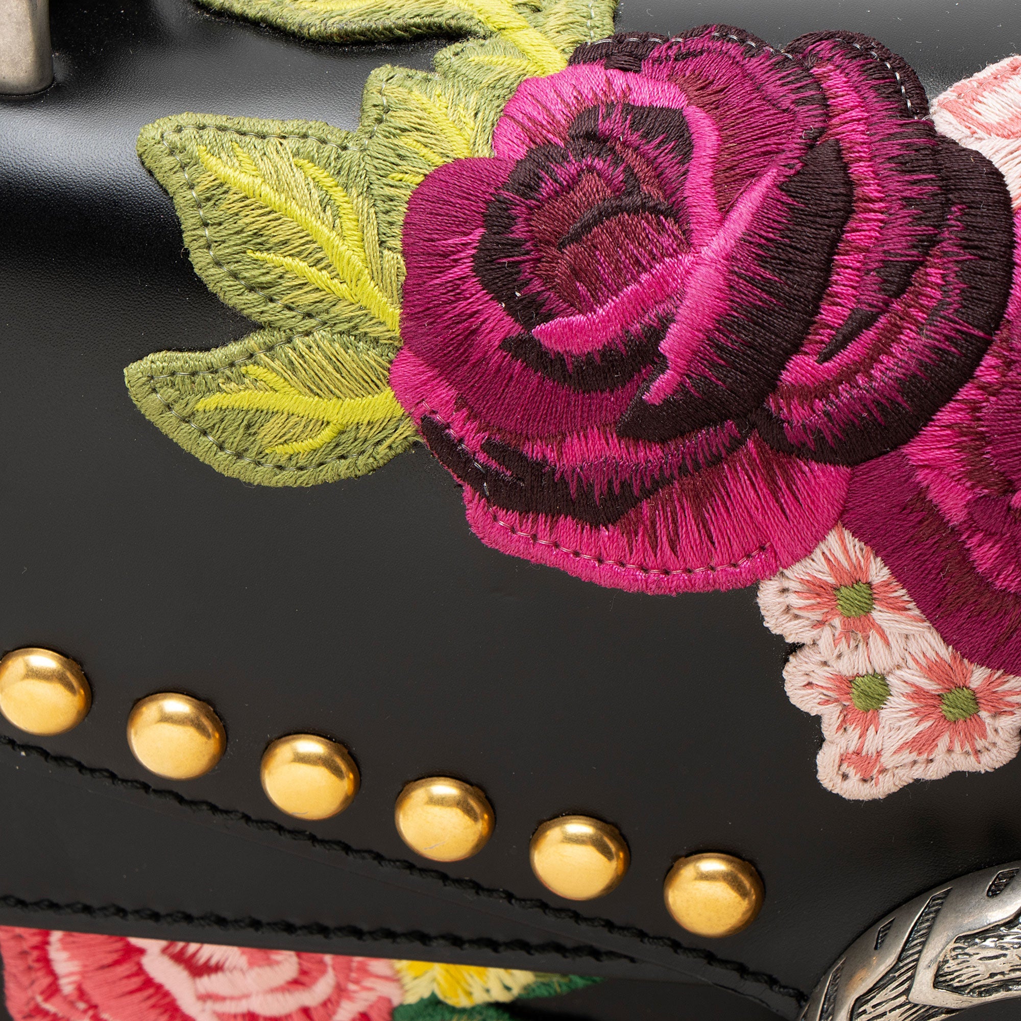 Gucci Leather Embroidered Studded Blind for Love Dionysus Small Shoulder Bag