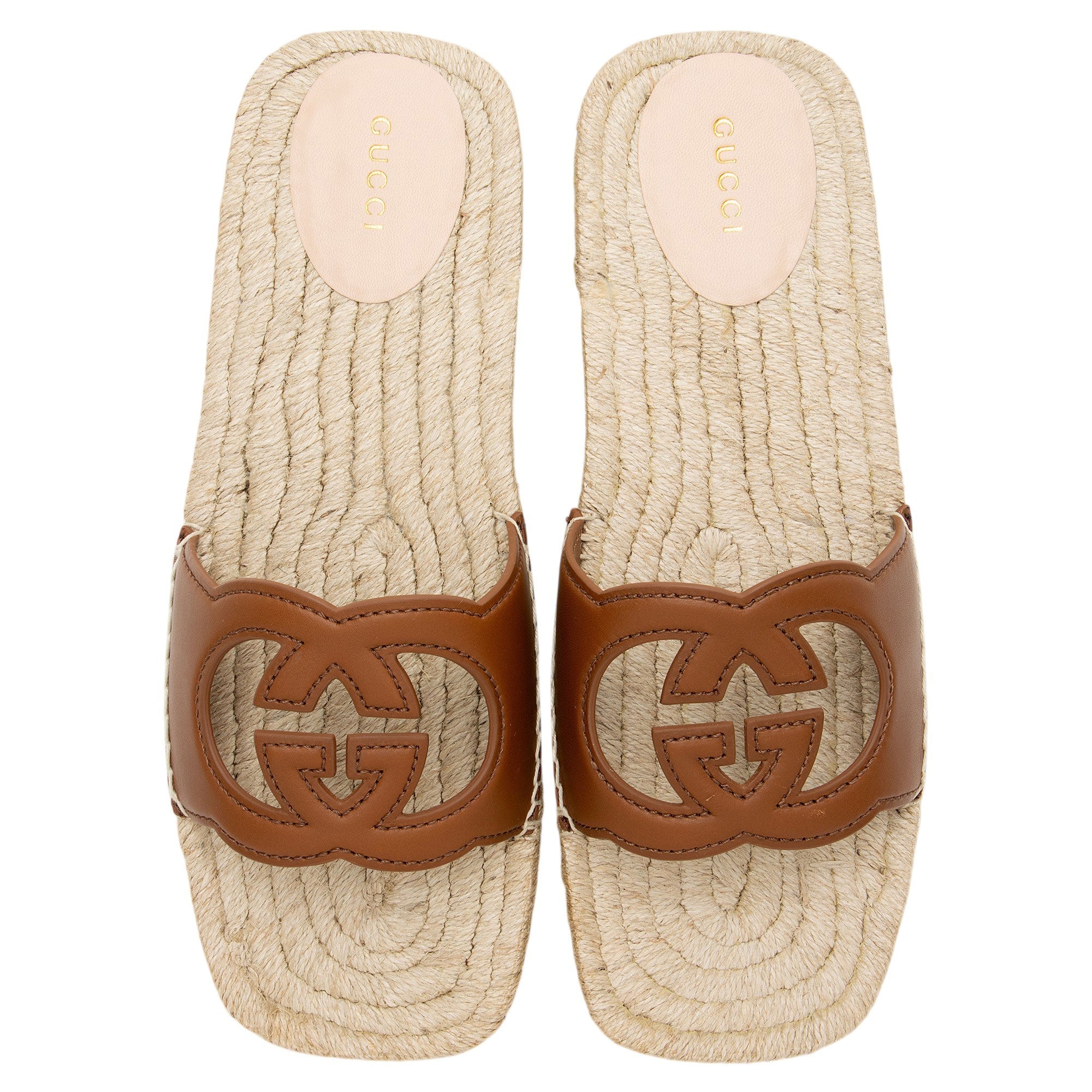 Gucci Leather Interlocking G Cutout Espadrille Slide Sandals - Size 10 / 40