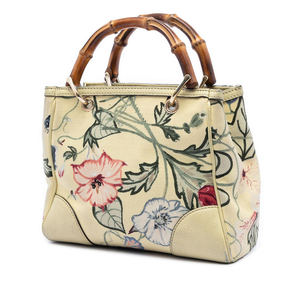 Gucci Limited Edition Mini Canvas Flora Bamboo Shopper Satchel