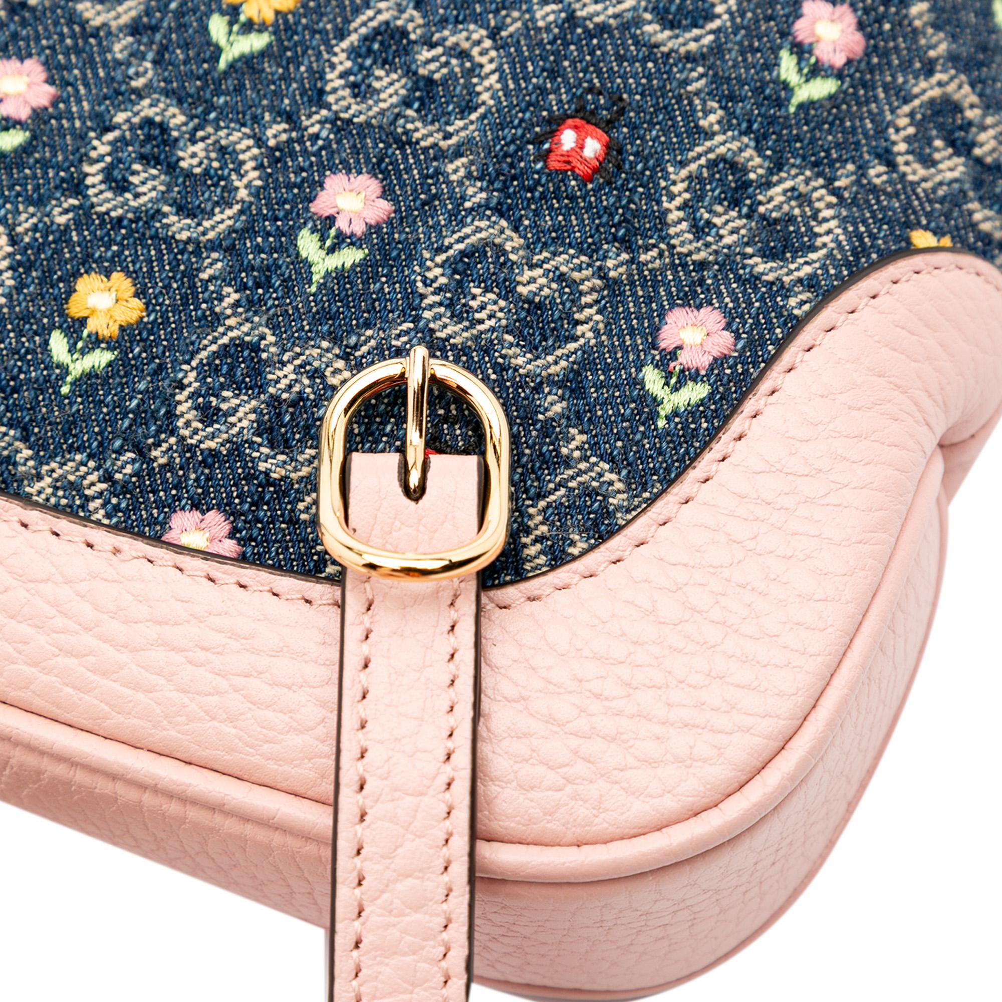 Gucci Limited Edition Mini GG Denim Embroidered Floral Jackie 1961 Crossbody