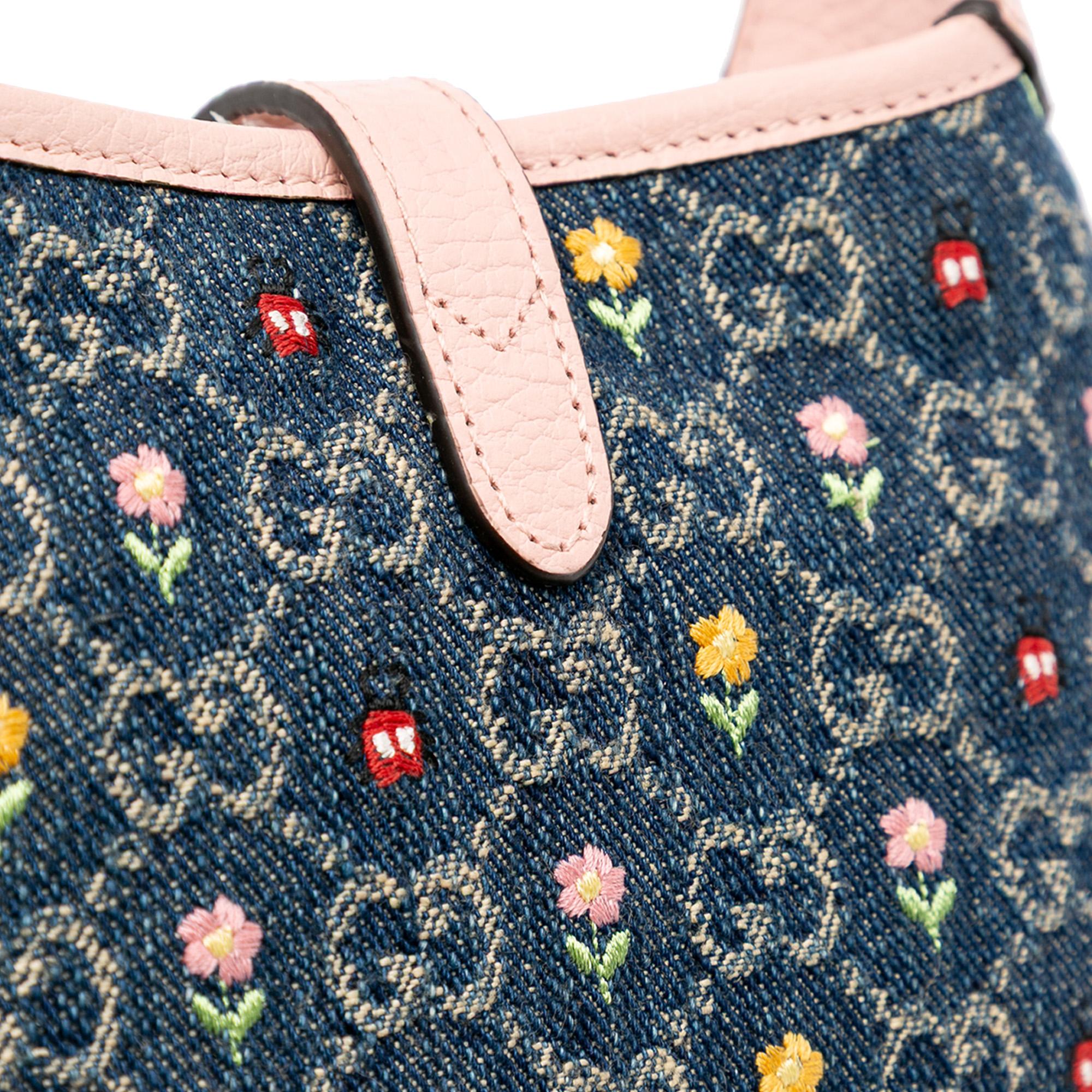 Gucci Limited Edition Mini GG Denim Embroidered Floral Jackie 1961 Crossbody
