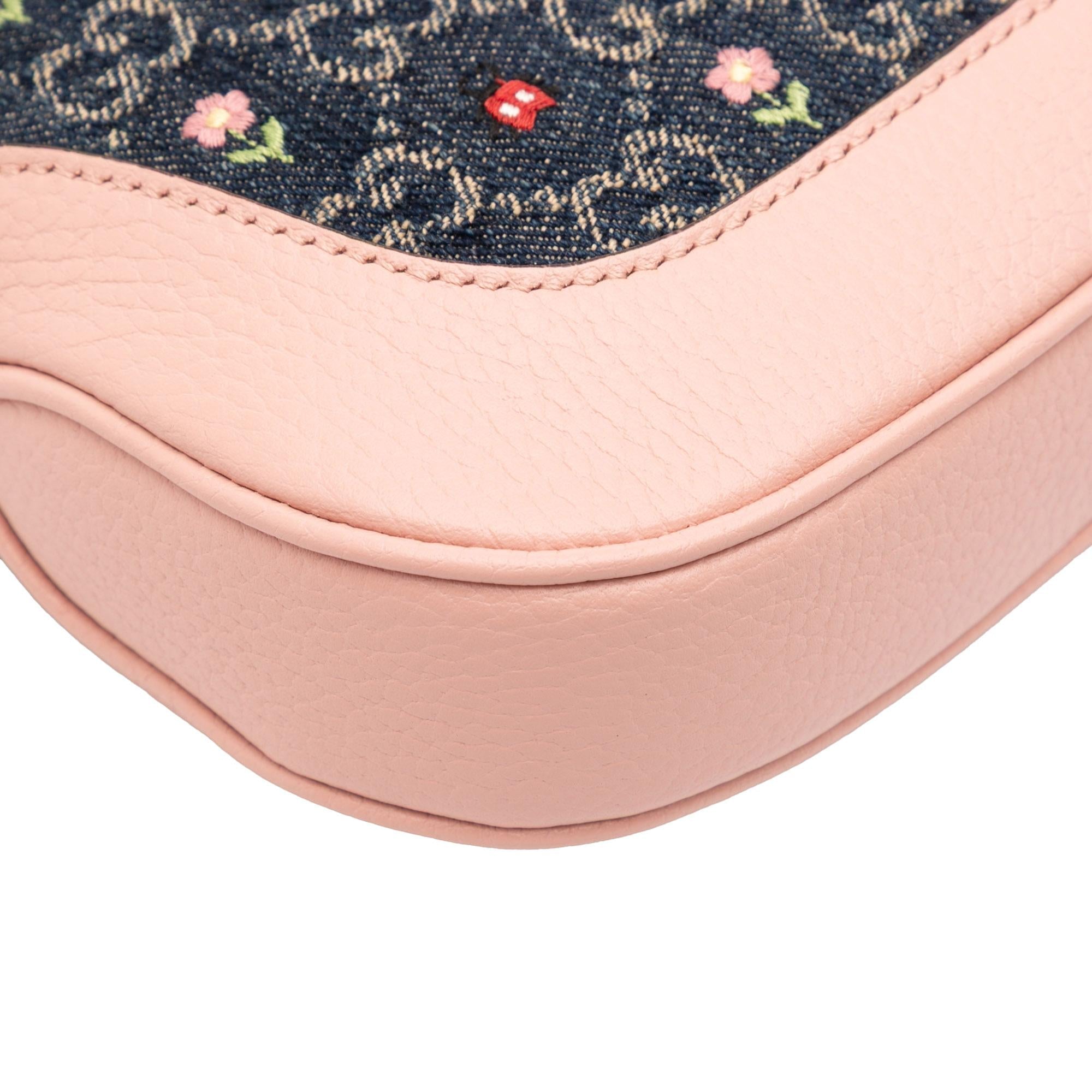 Gucci Limited Edition Small GG Embroidered Denim Floral Jackie 1961 Crossbody