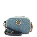 Gucci Matelasse Denim Pearl GG Marmont Mini Camera Bag