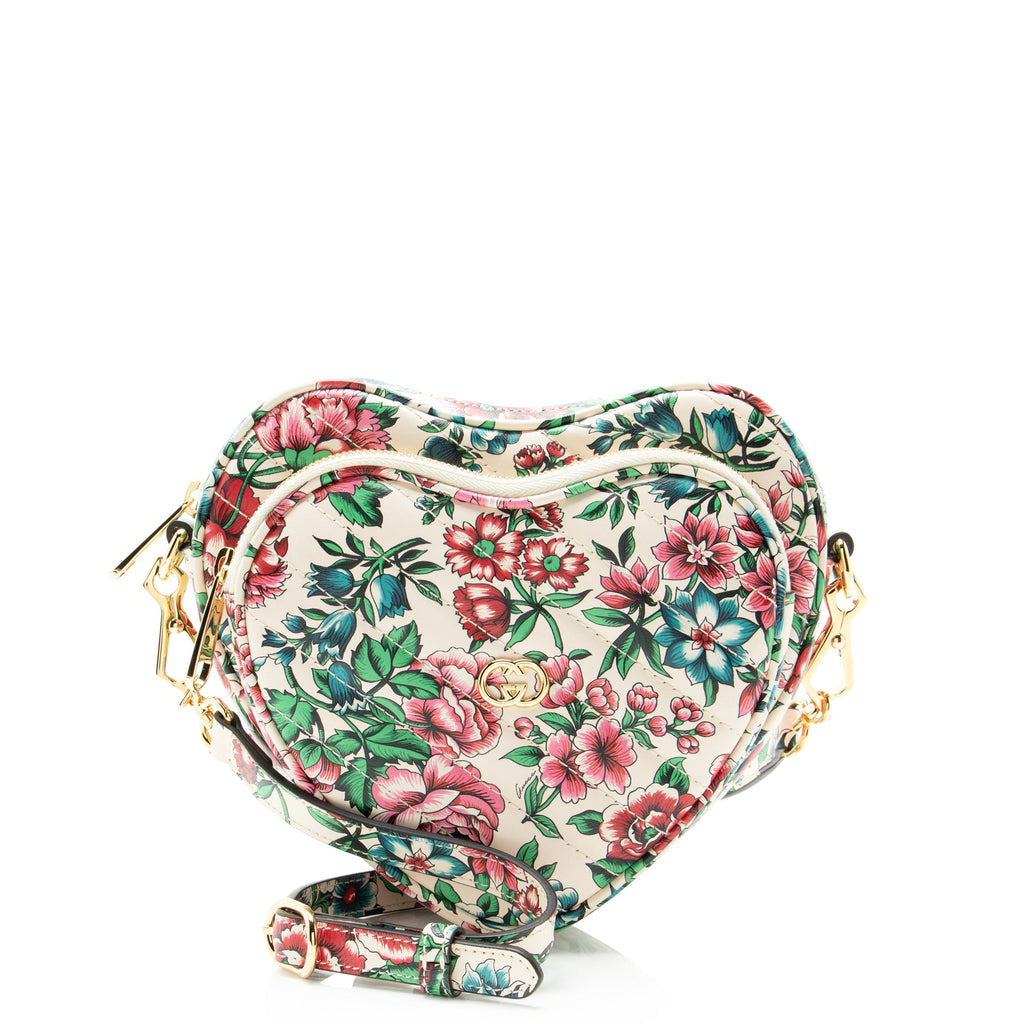 Gucci Matelasse Leather Brit Roses Interlocking G Heart Mini Shoulder Bag