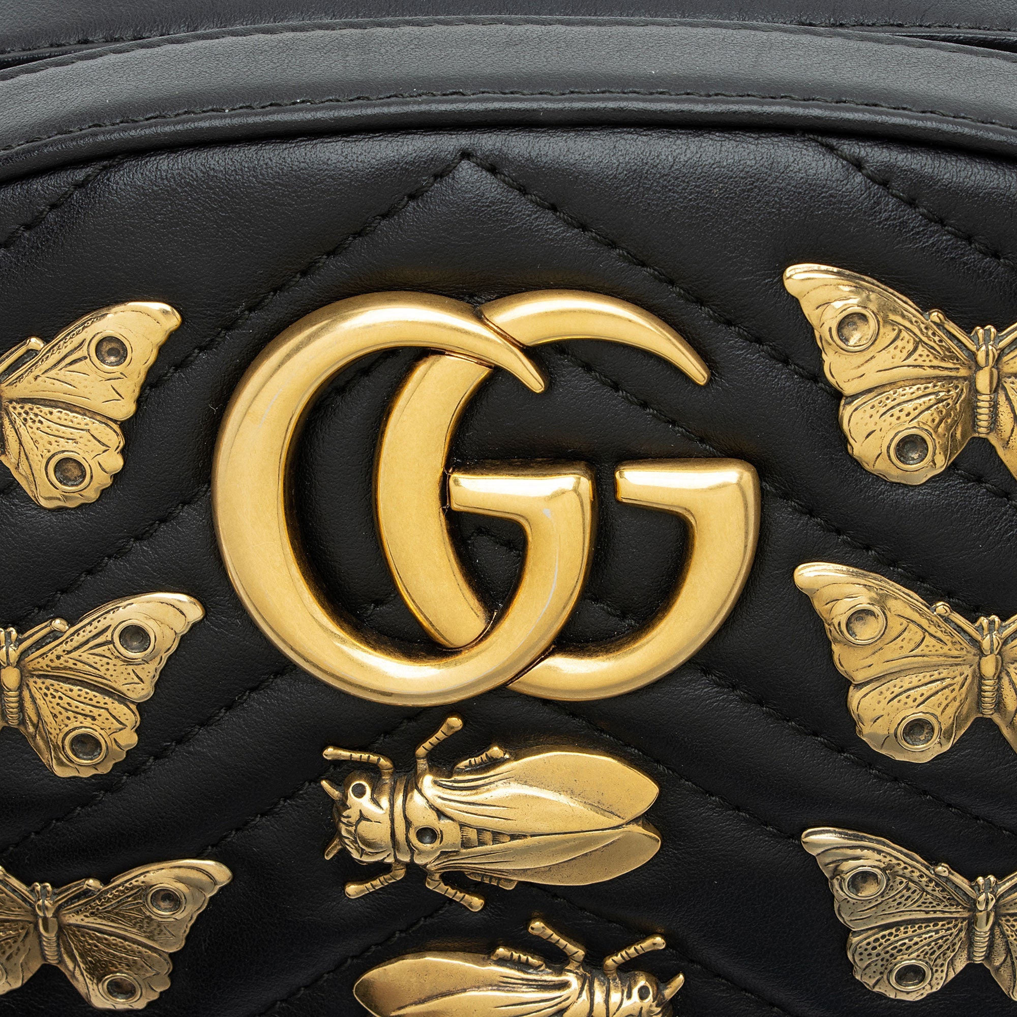 Gucci Matelasse Leather GG Marmont Animal Studs Belt Bag - Size 34 / 75