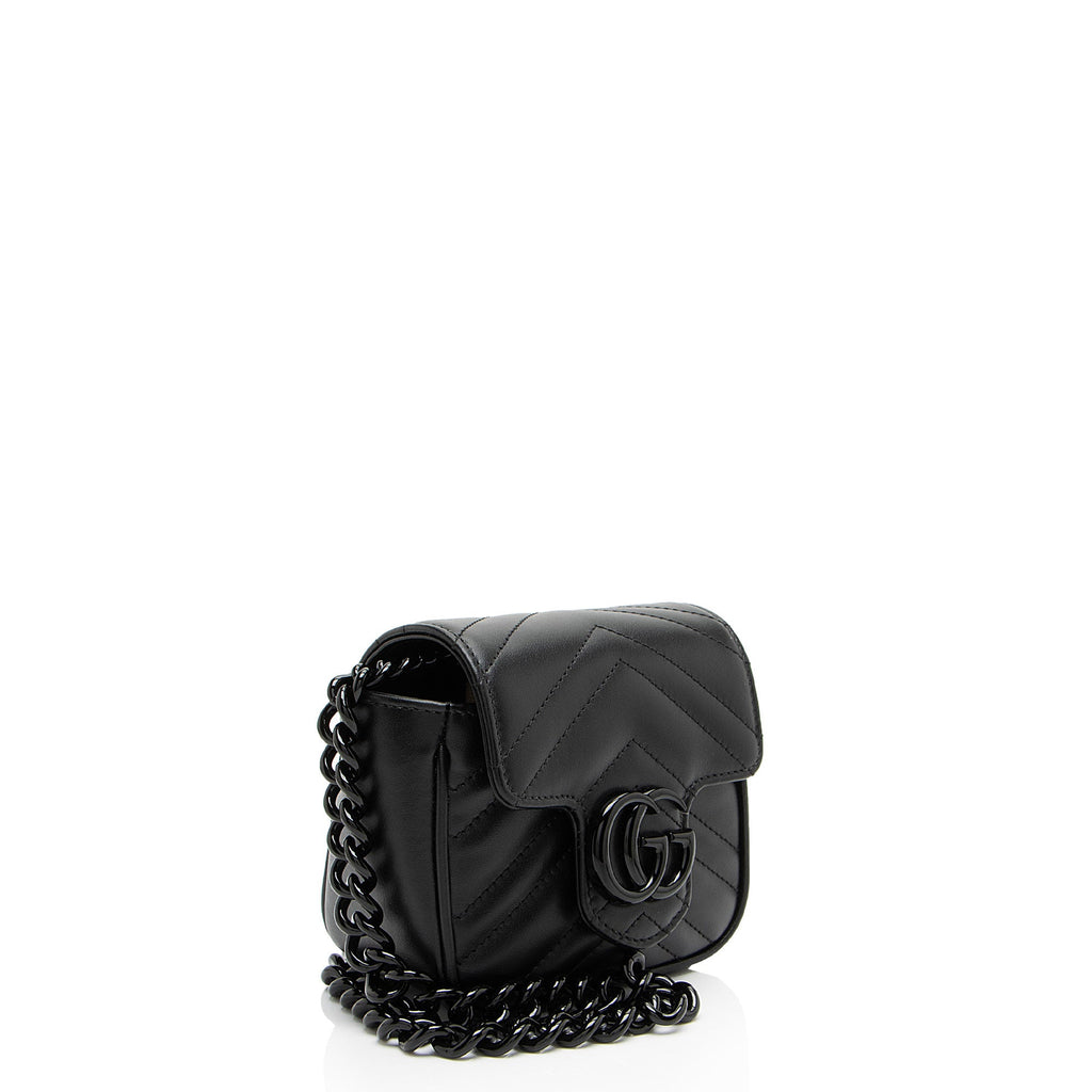 Gucci Matelasse Leather GG Marmont Monochrome Square Chain Belt Bag