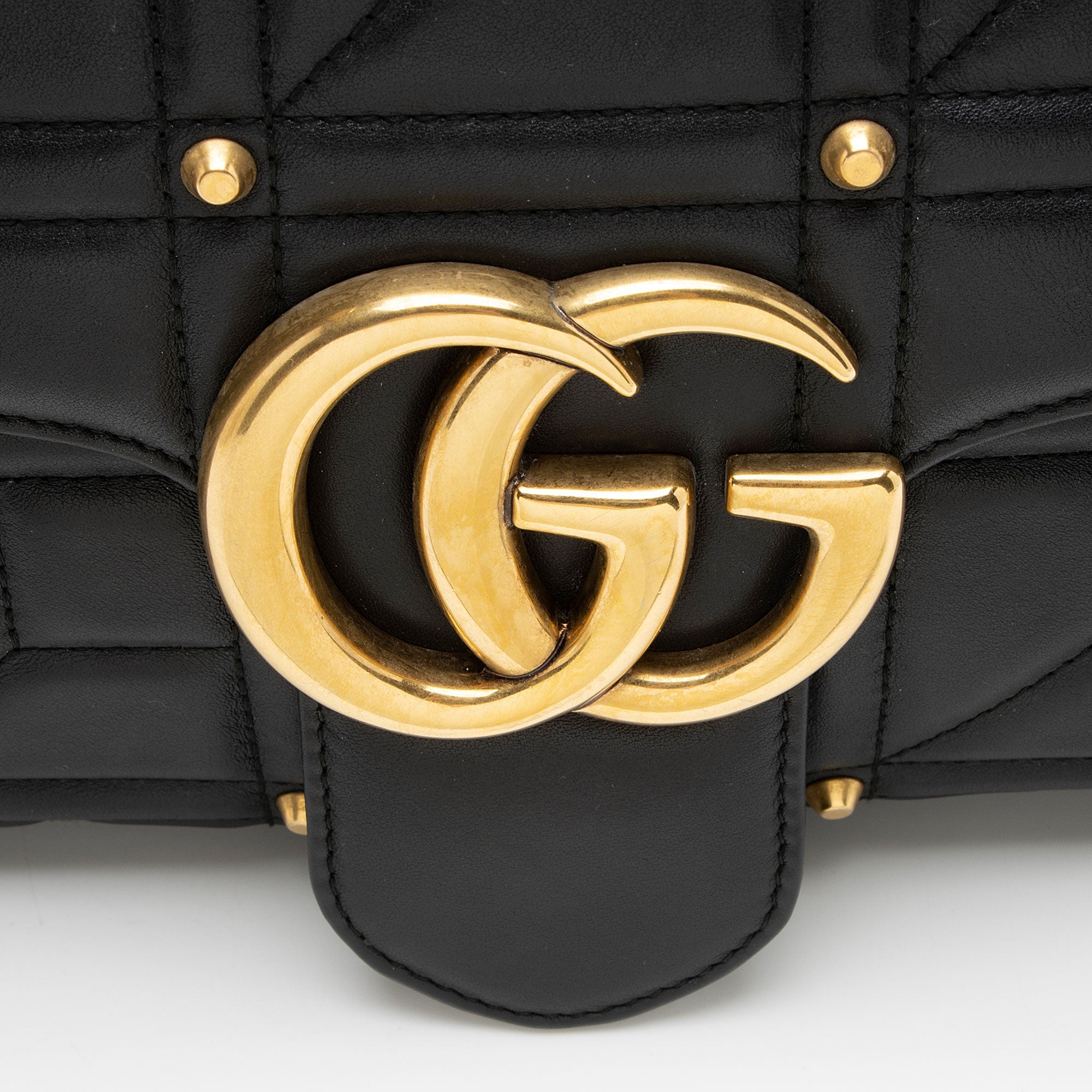 Gucci Matelasse Leather GG Marmont Studded Large Flap Bag