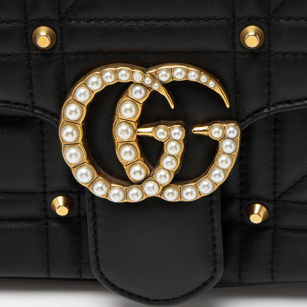 Gucci Matelasse Leather Pearl GG Marmont Small Flap Bag