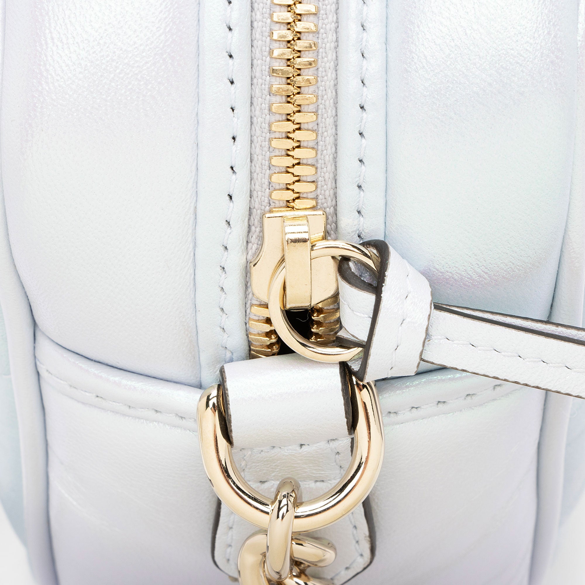 Gucci Matelasse Padded Iridescent Leather GG Marmont Small Camera Bag