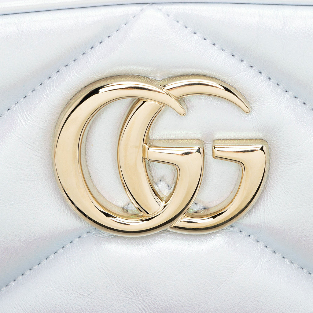 Gucci Matelasse Padded Iridescent Leather GG Marmont Small Camera Bag