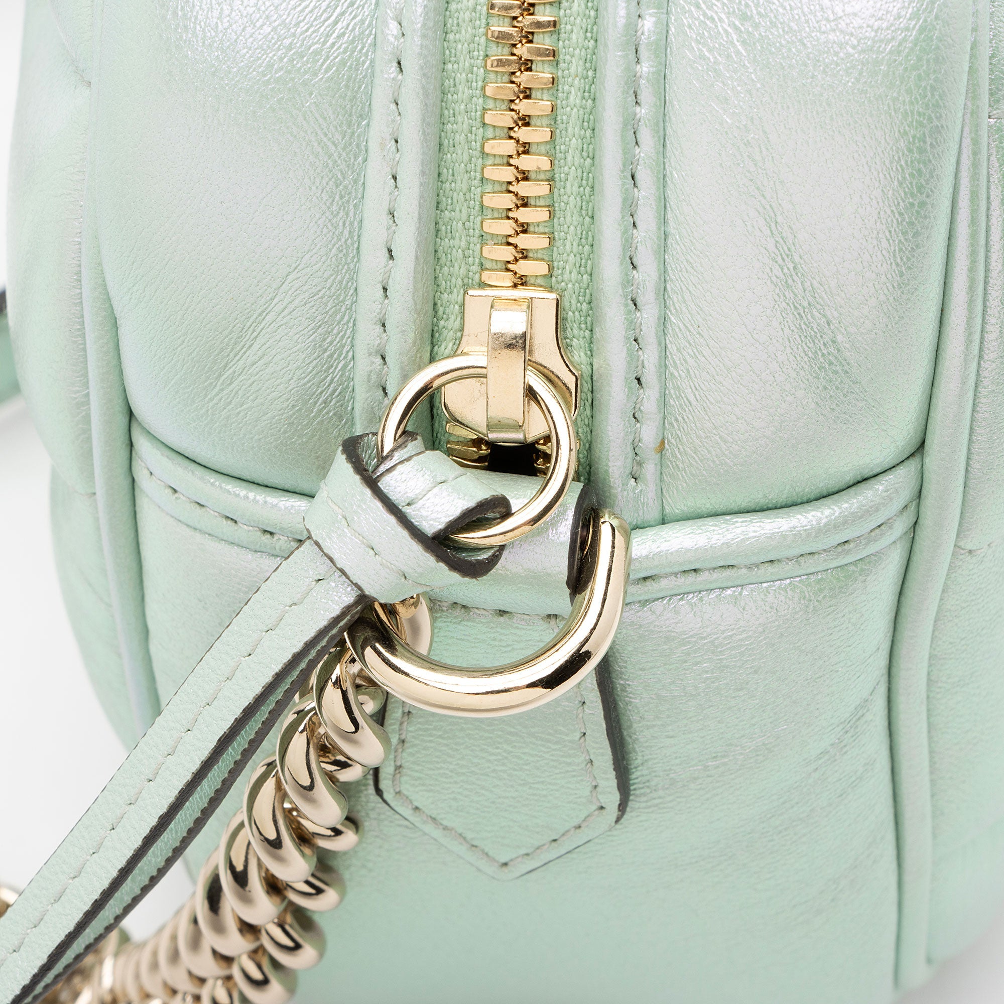 Gucci Matelasse Padded Iridescent Leather GG Marmont Small Camera Bag
