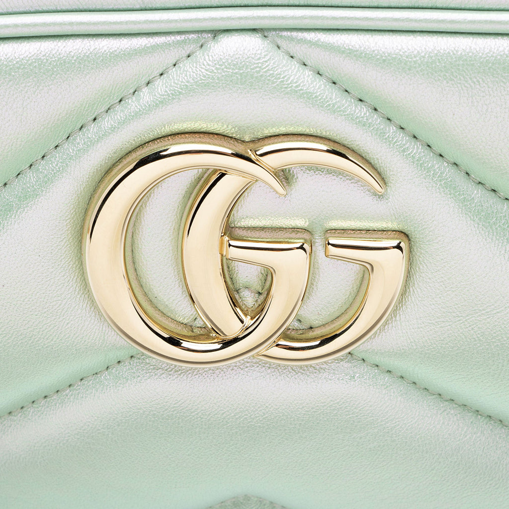 Gucci Matelasse Padded Iridescent Leather GG Marmont Small Camera Bag