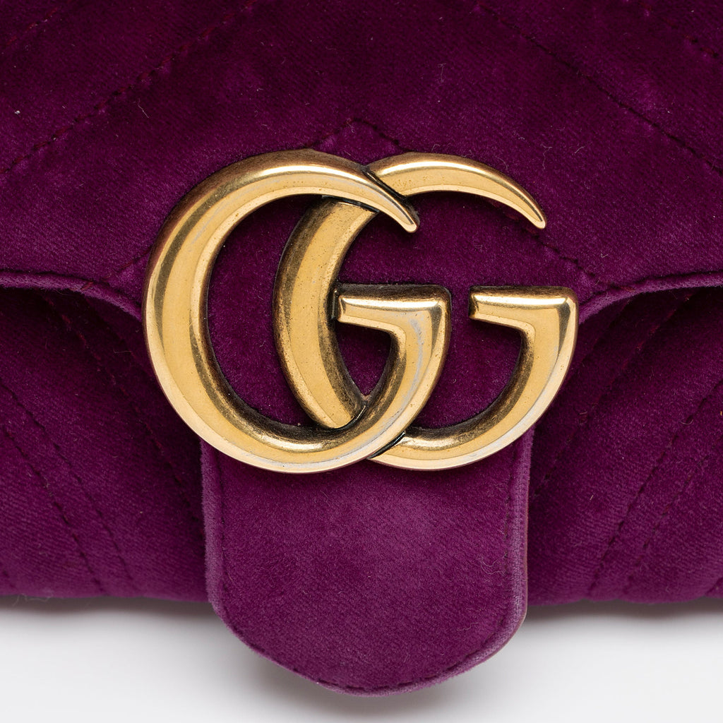 Gucci Matelasse Velvet GG Marmont Mini Flap  Bag (SHF-dH4gBl)