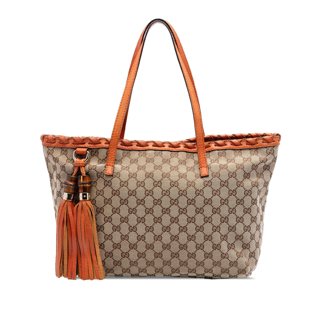 Gucci Medium GG Canvas Bamboo Tassel Tote