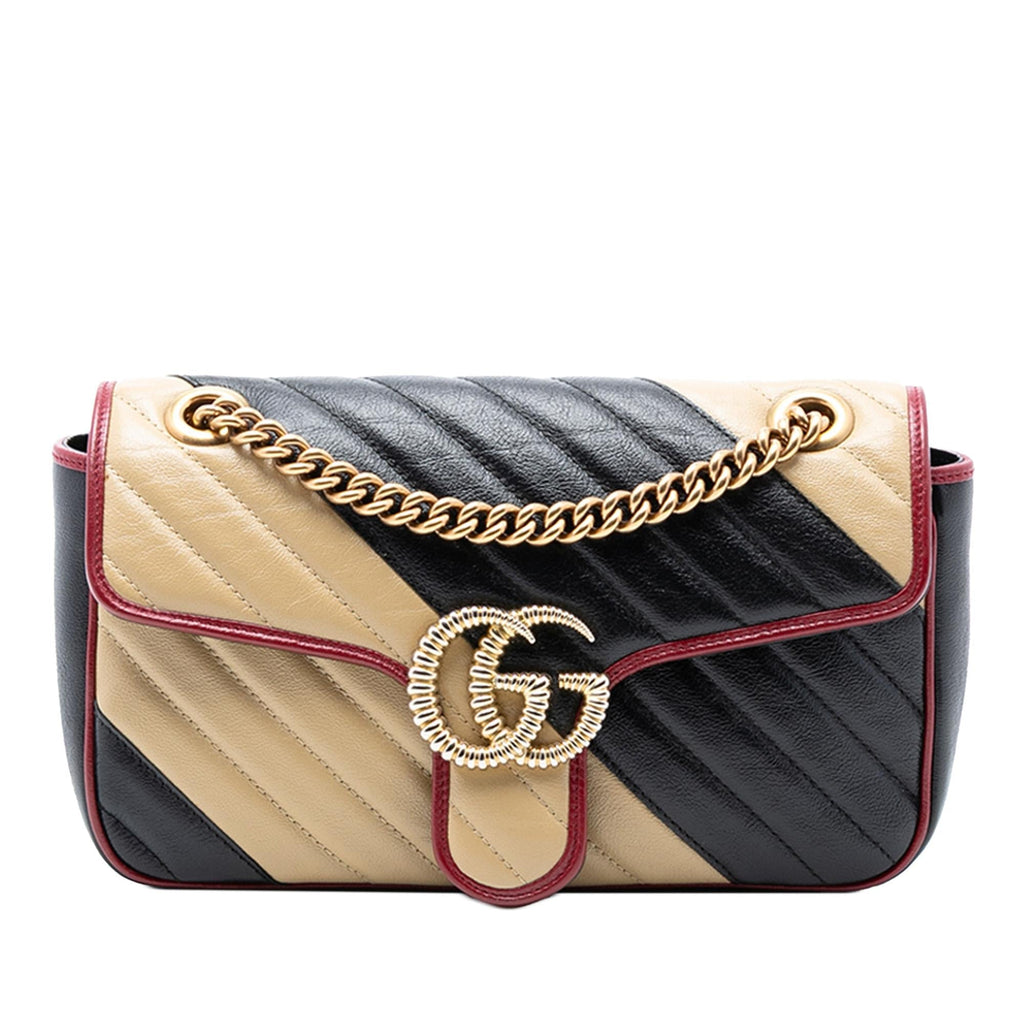 Gucci Medium GG Marmont Bicolor Matelasse Diagonal Leather Torchon Shoulder Bag