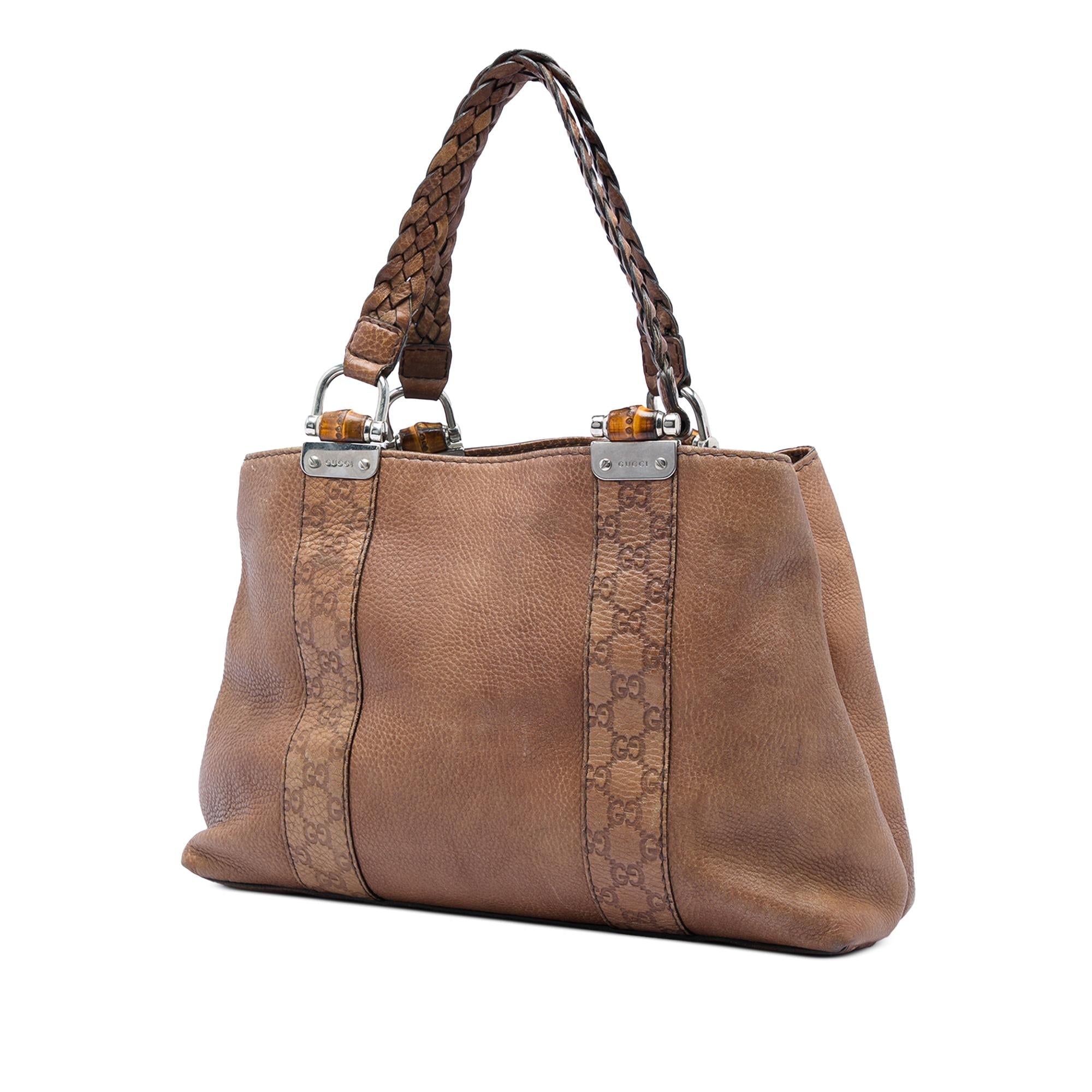 Gucci Medium Guccissima Trimmed Calfskin Bamboo Libeccio Tote