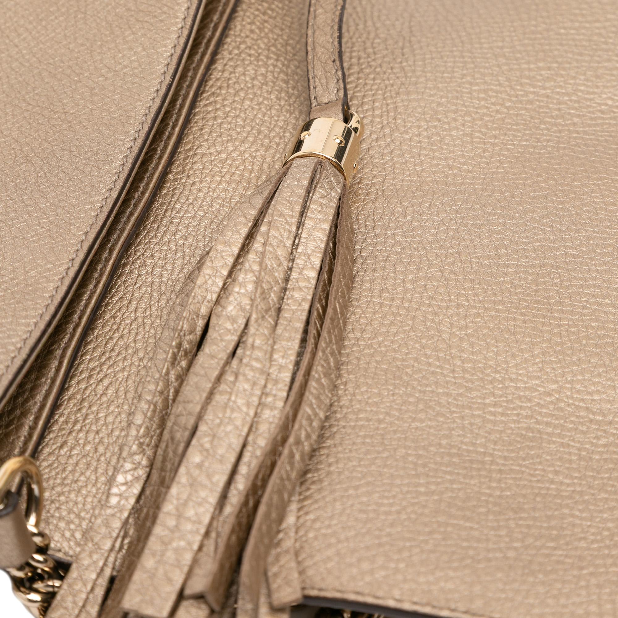 Gucci Medium Metallic Leather Soho Chain Flap Crossbody