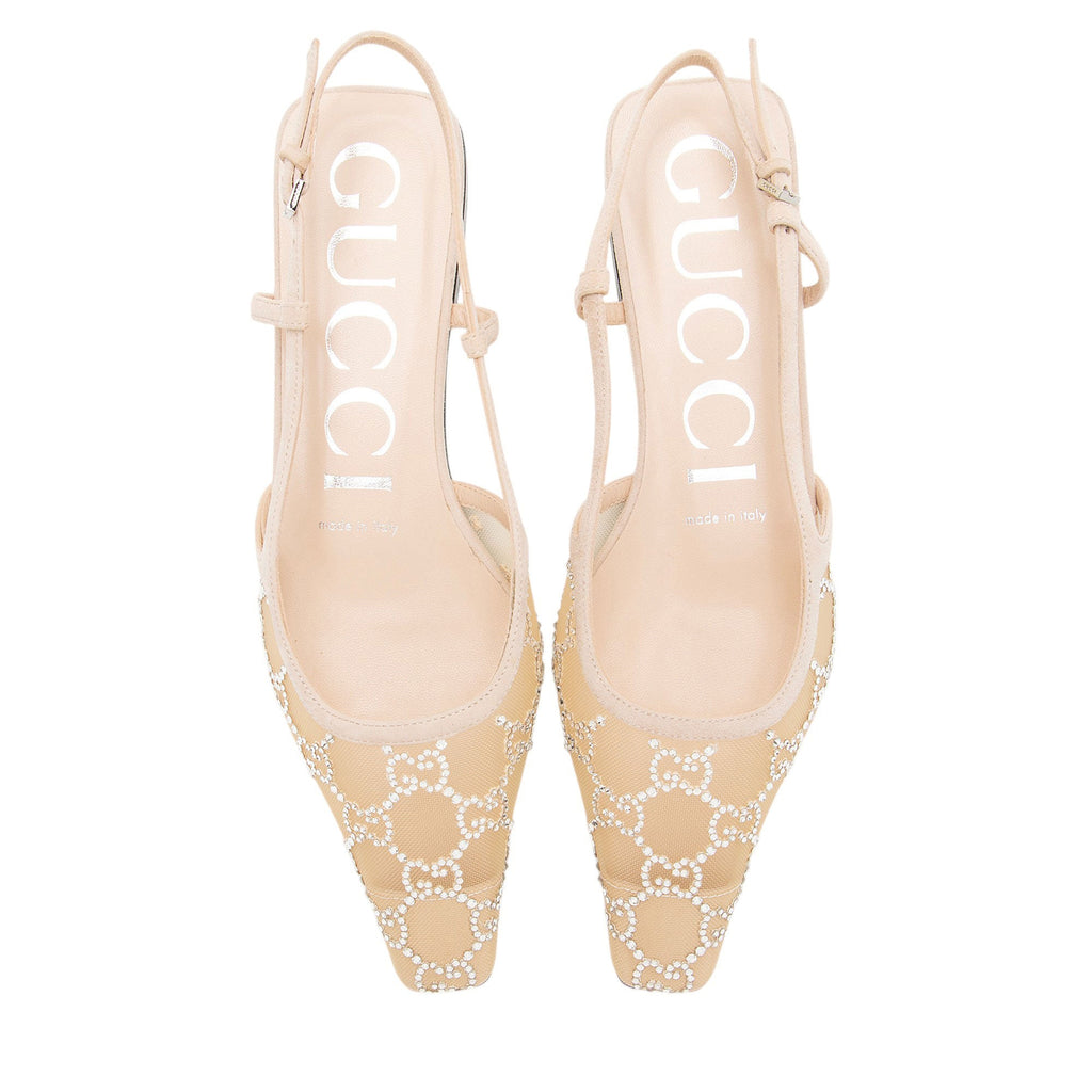 Gucci Mesh Crystal GG Slingback Ballet Flats - Size 6.5 / 36.5