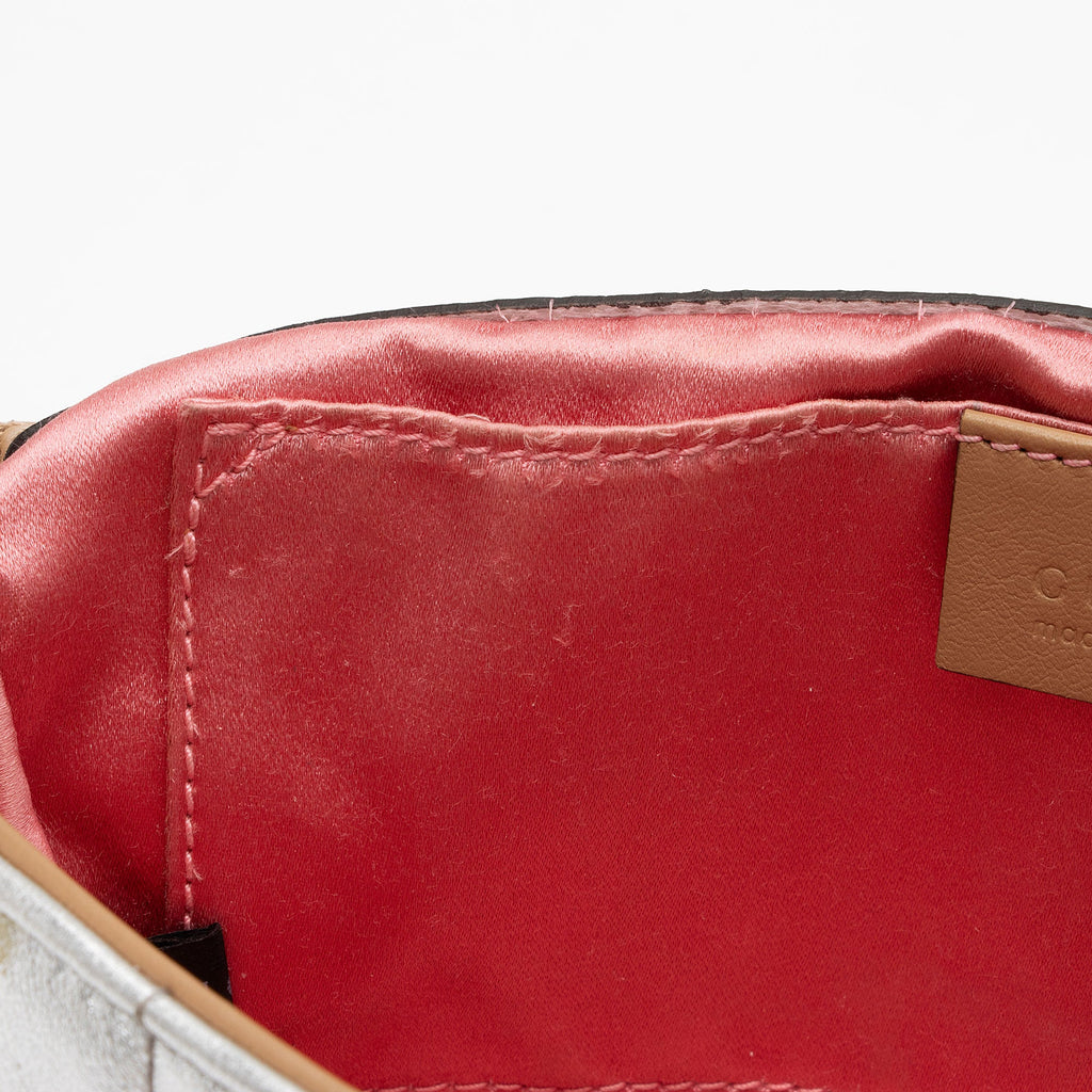 Gucci Metallic Matelasse Leather Pearl GG Marmont Mini Flap Bag (SHF-PMv358)