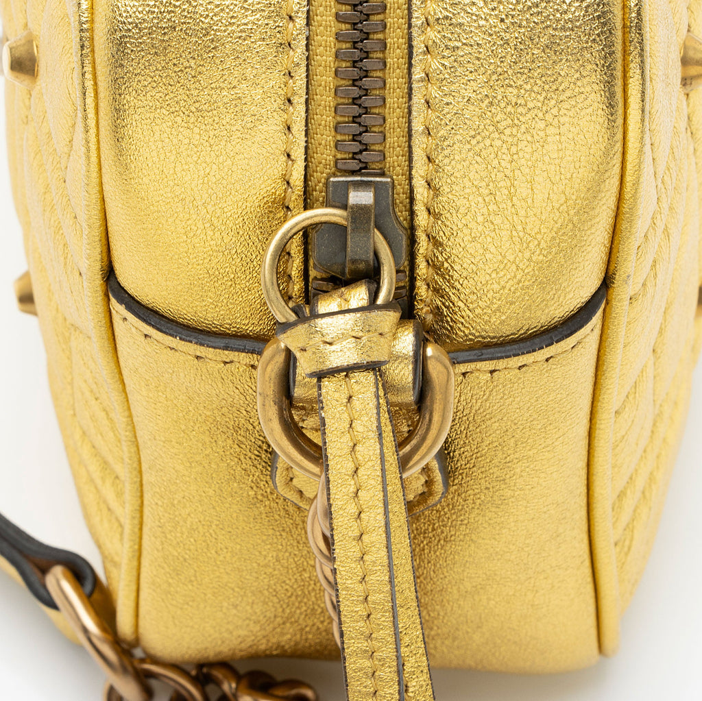 Gucci Metallic Matelasse Leather Pearl GG Marmont Small Camera Bag