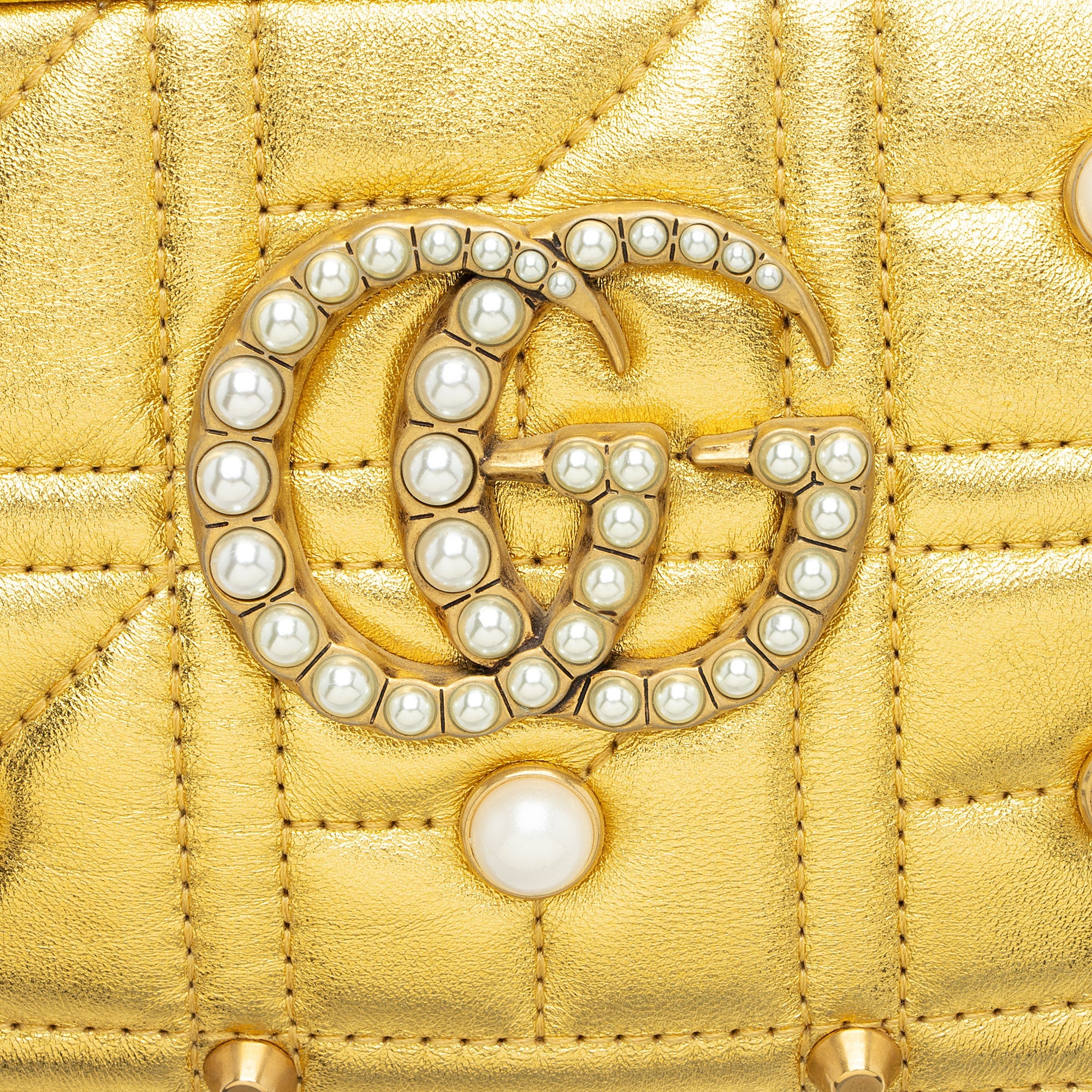 Gucci Metallic Matelasse Leather Pearl GG Marmont Small Camera Bag