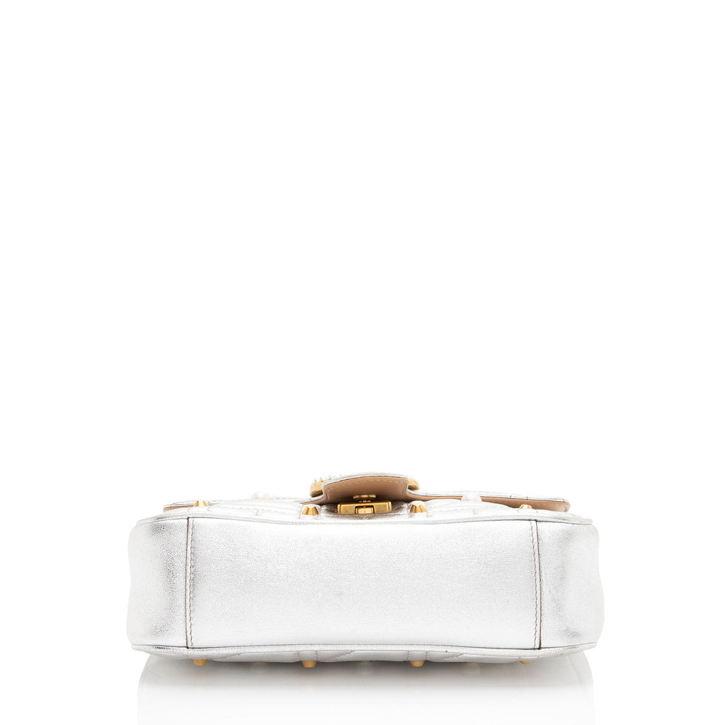 Gucci Metallic Matelasse Leather Pearl GG Marmont Small Flap Bag