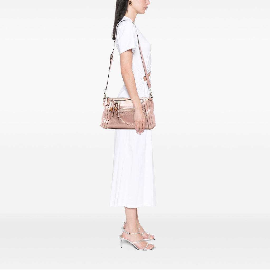 Gucci Metallic Pebbled Calfskin Bella Satchel