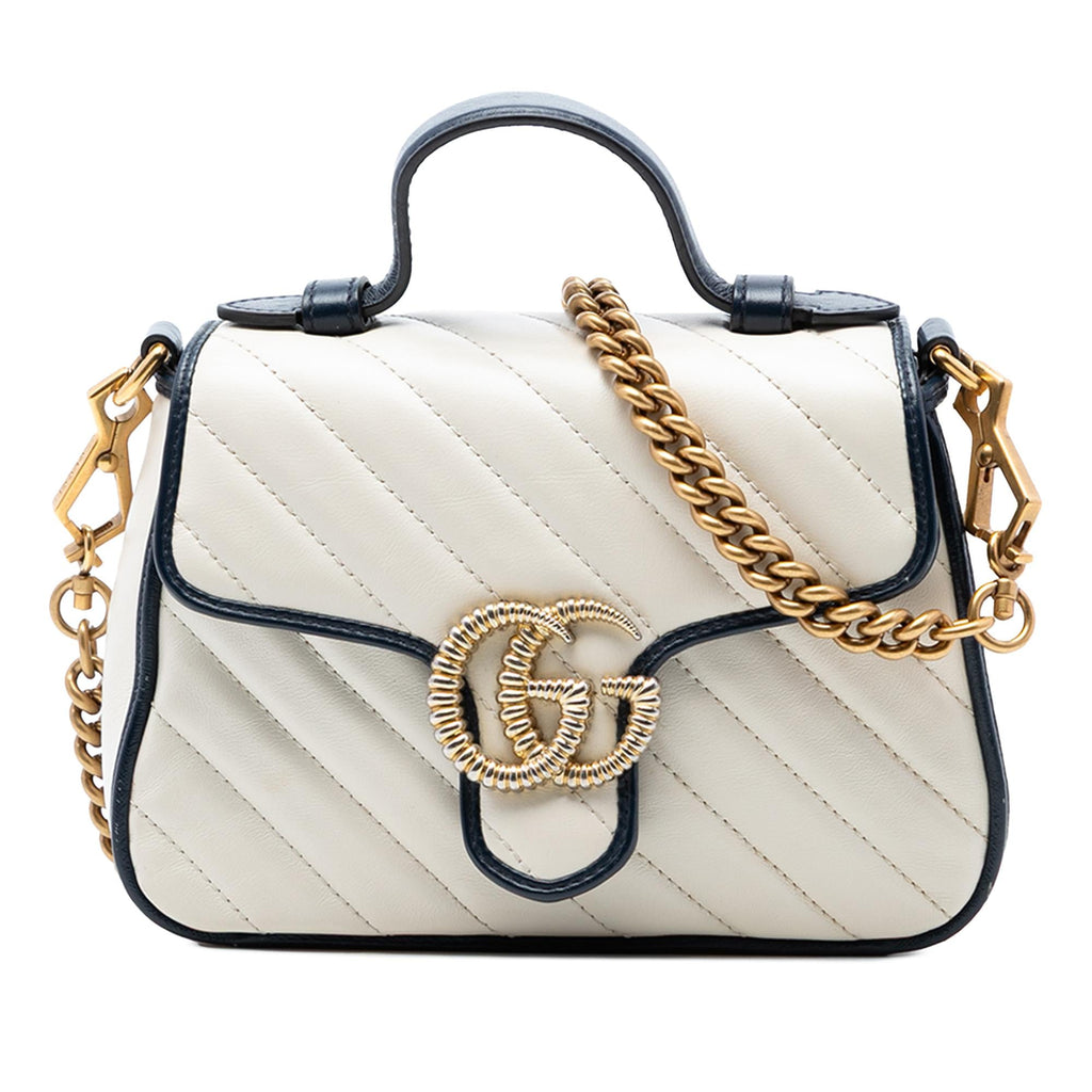 Gucci Mini GG Marmont Matelasse Diagonal Leather Torchon Top Handle Bag