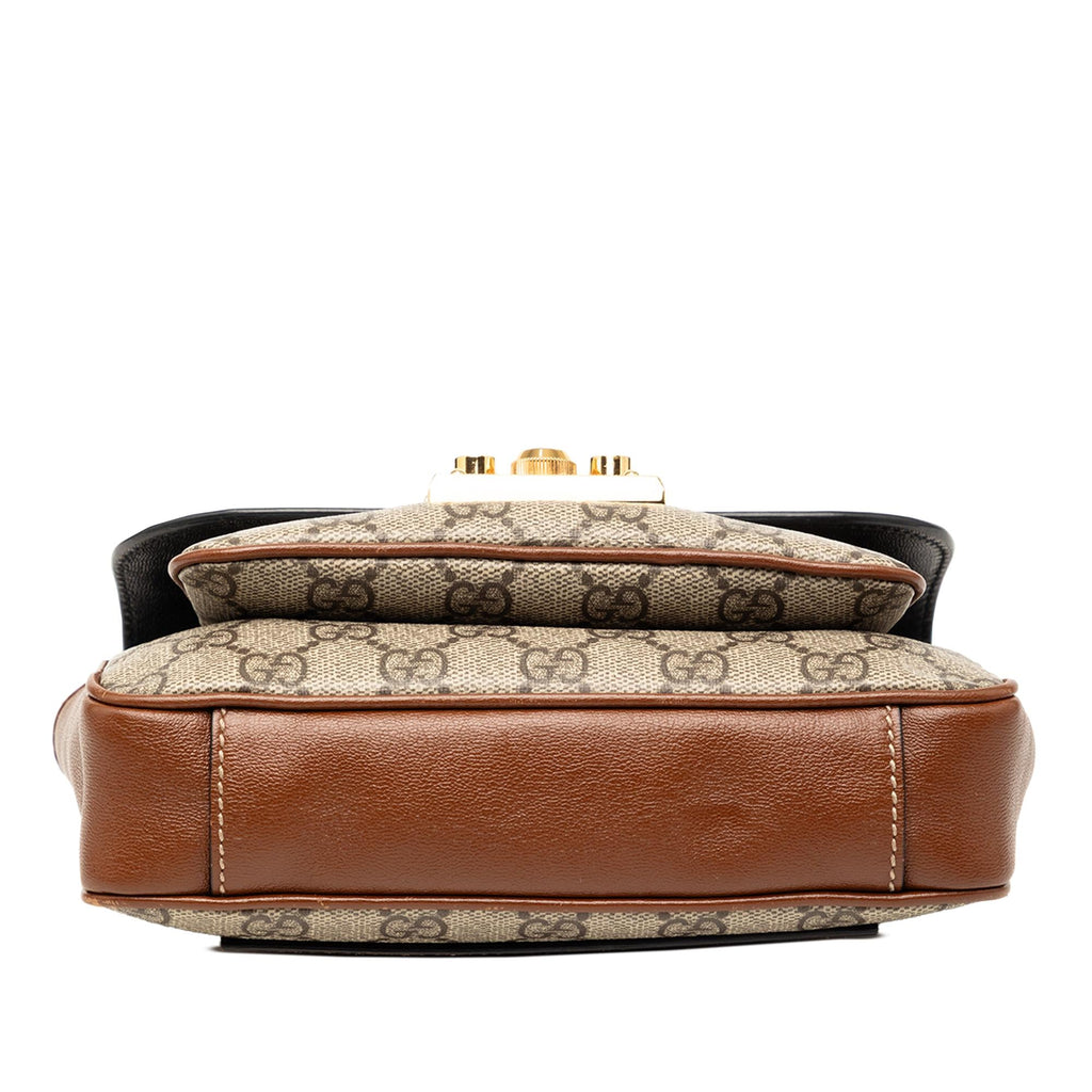 Gucci Mini GG Supreme and Calfskin Padlock Flap Pocket Satchel