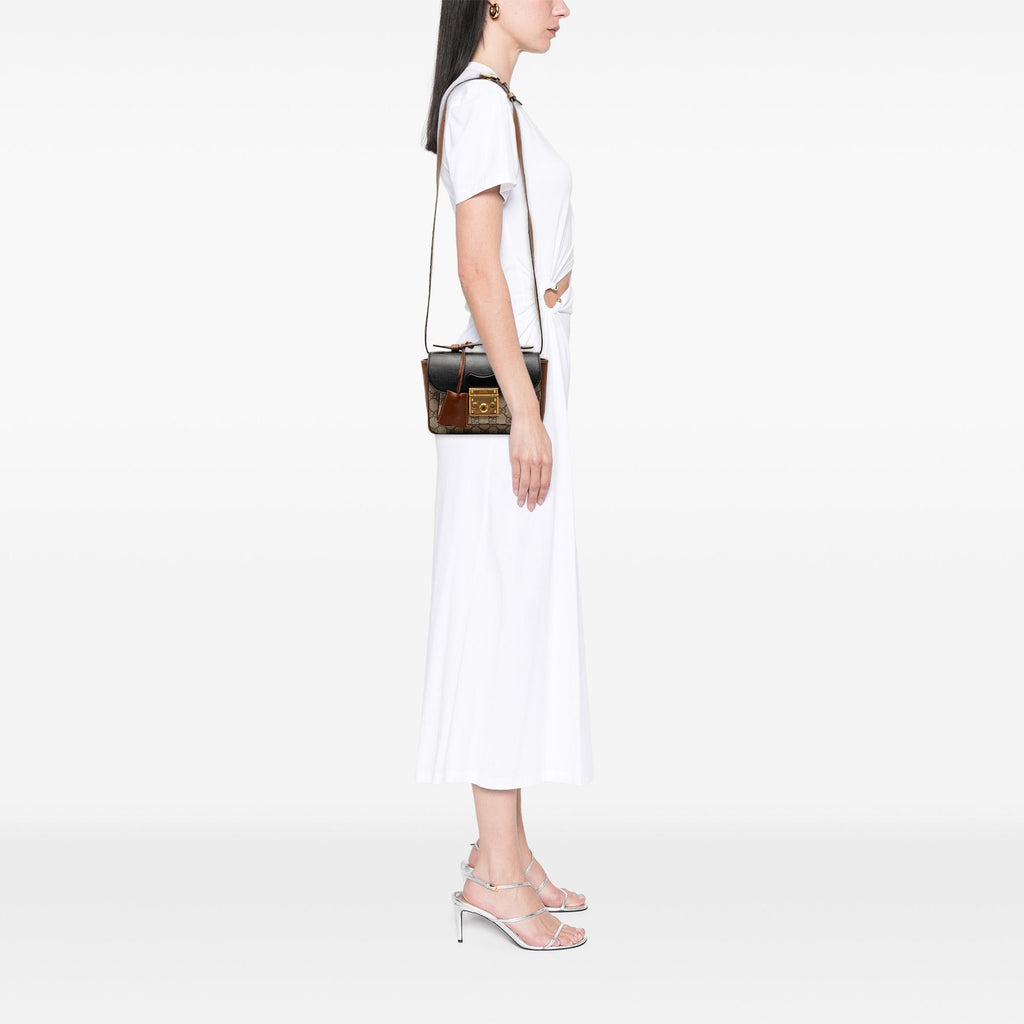 Gucci Mini GG Supreme and Calfskin Padlock Flap Pocket Satchel