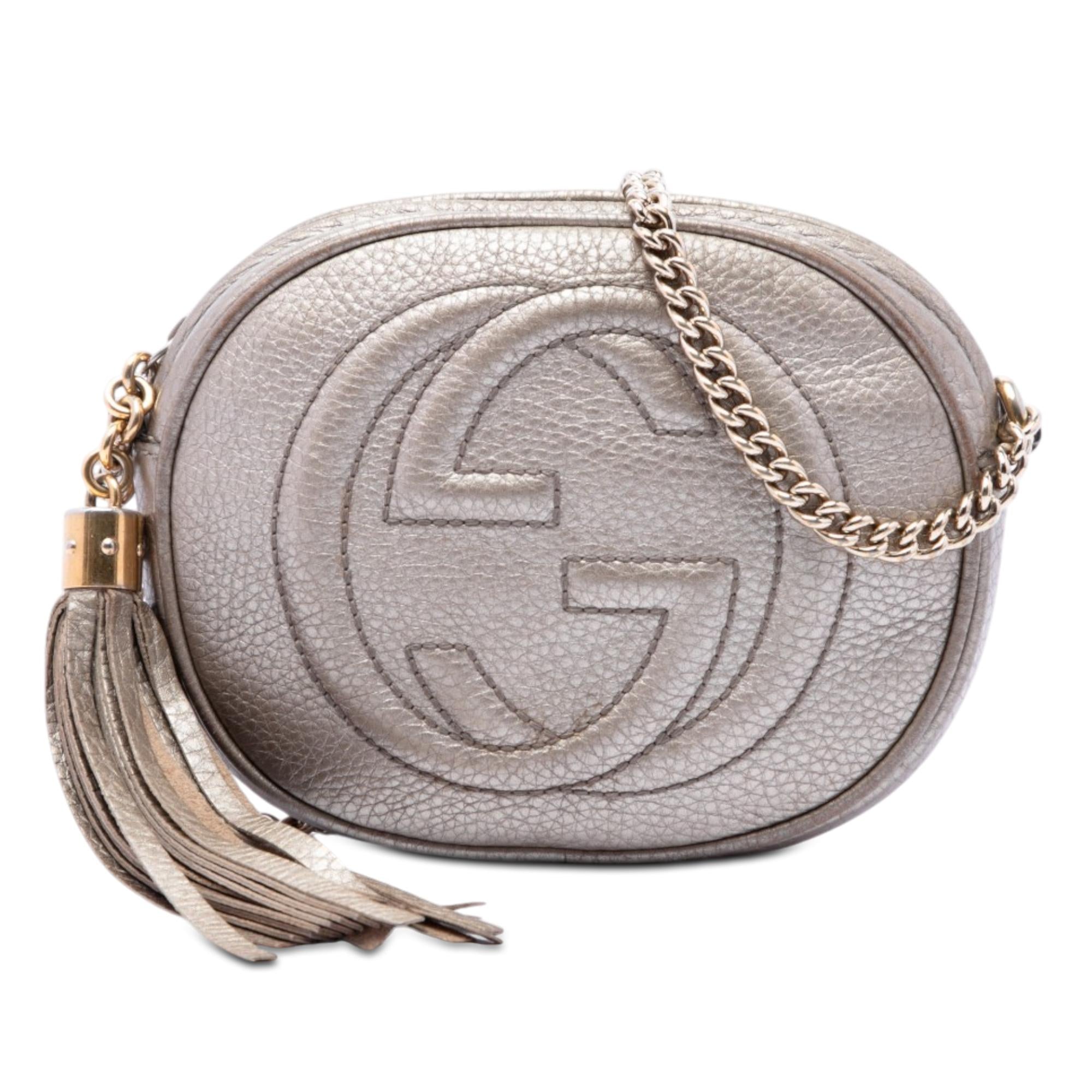 Gucci Mini Metallic Pebbled Calfskin Soho Chain Crossbody