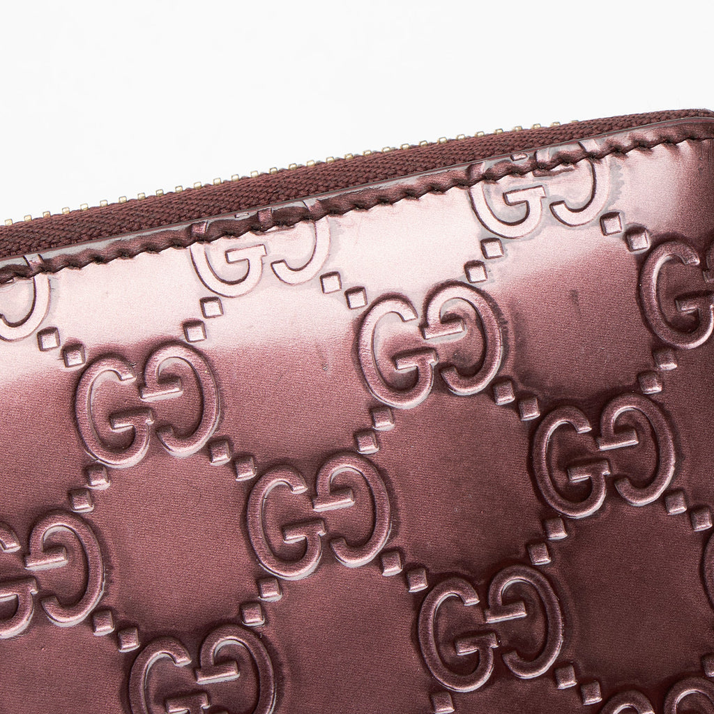 Gucci Patent Leather Guccissima Signature Zip Around Wallet