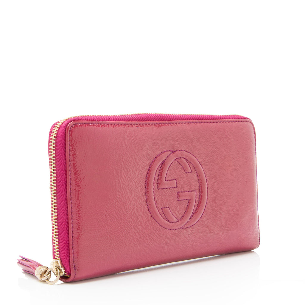 Gucci Patent Leather Soho Travel Zip Around Wallet