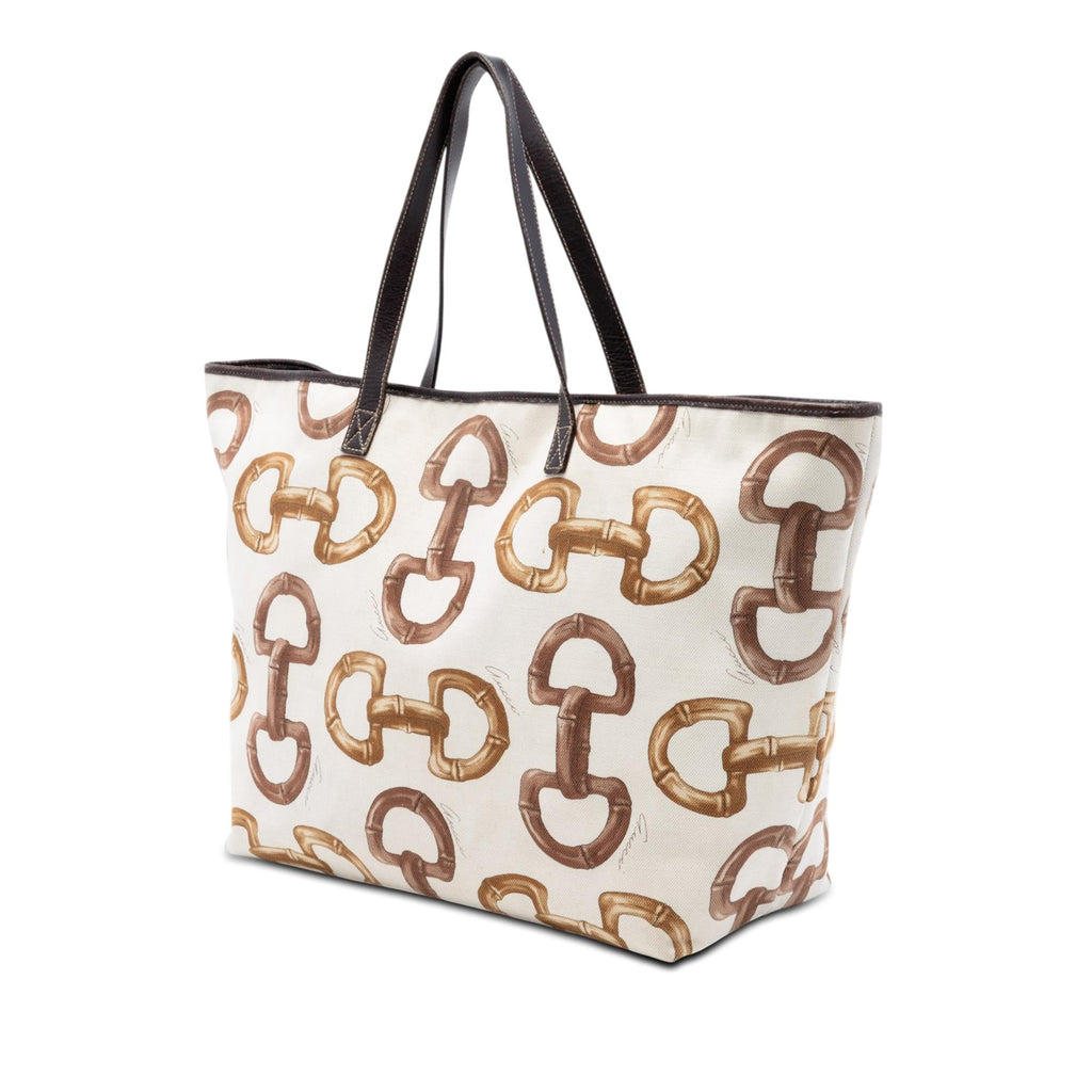Gucci Printed Canvas Bamboo Horsebit Tote