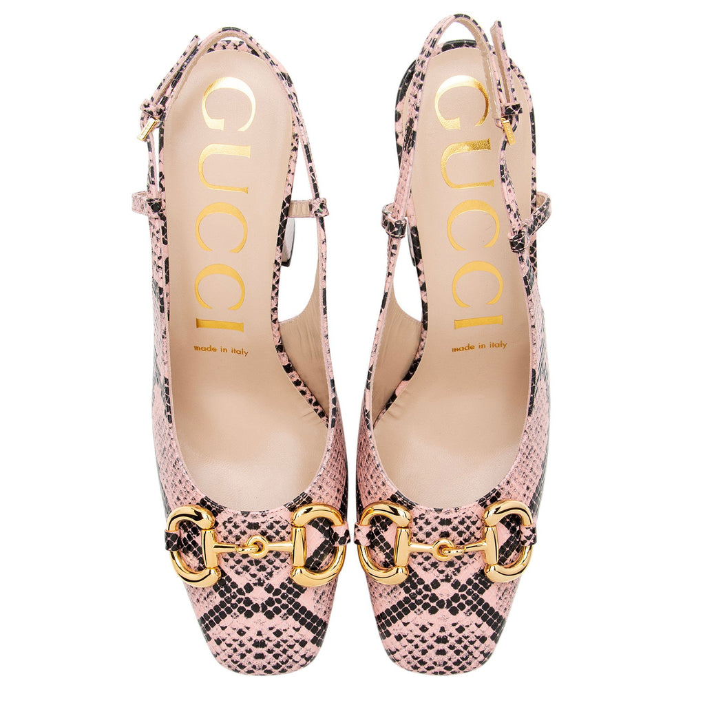 Gucci Python Embossed Horsebit Slingback Platform Pumps - Size 8.5 / 38.5
