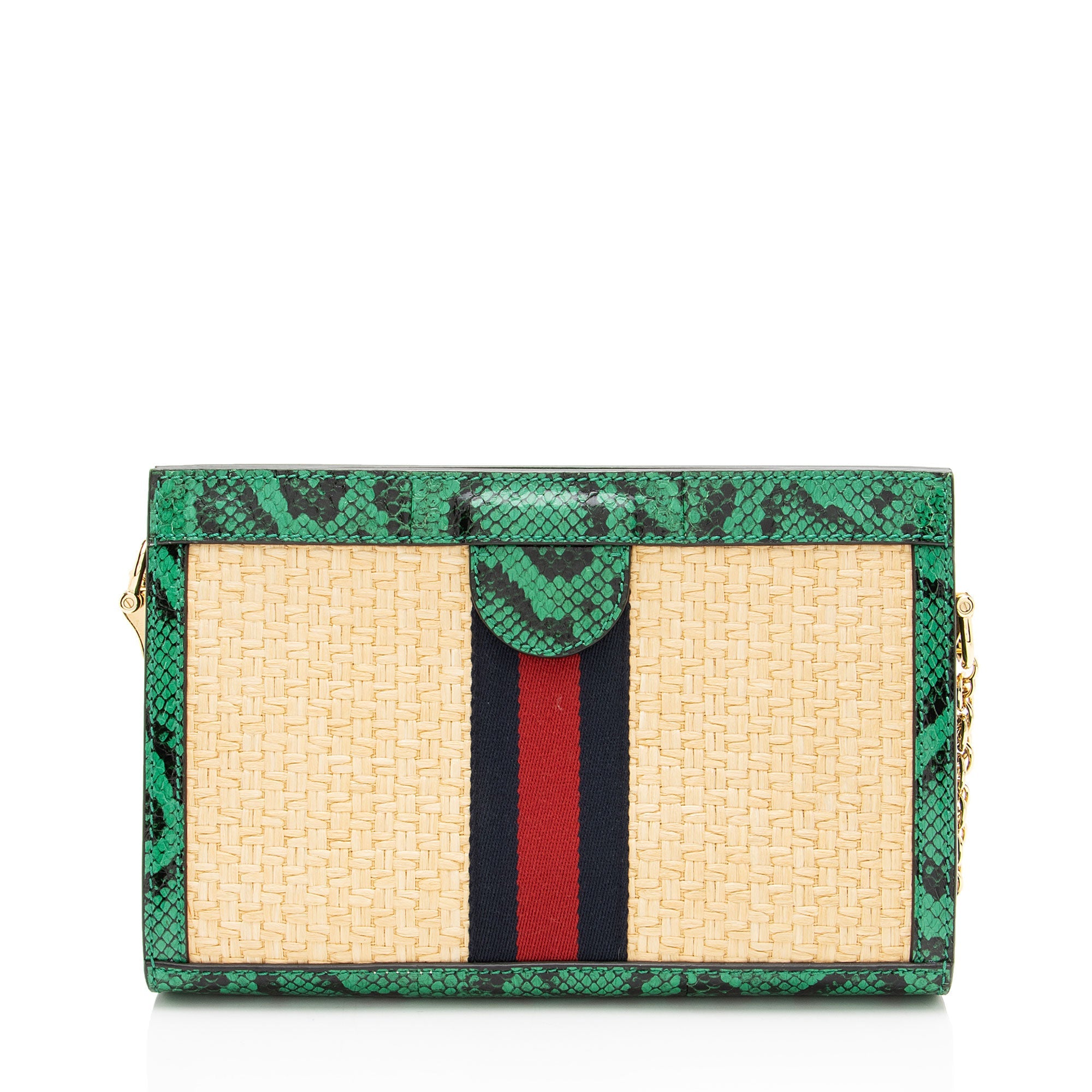 Gucci Raffia Python Ophidia Medium Chain Shoulder Bag