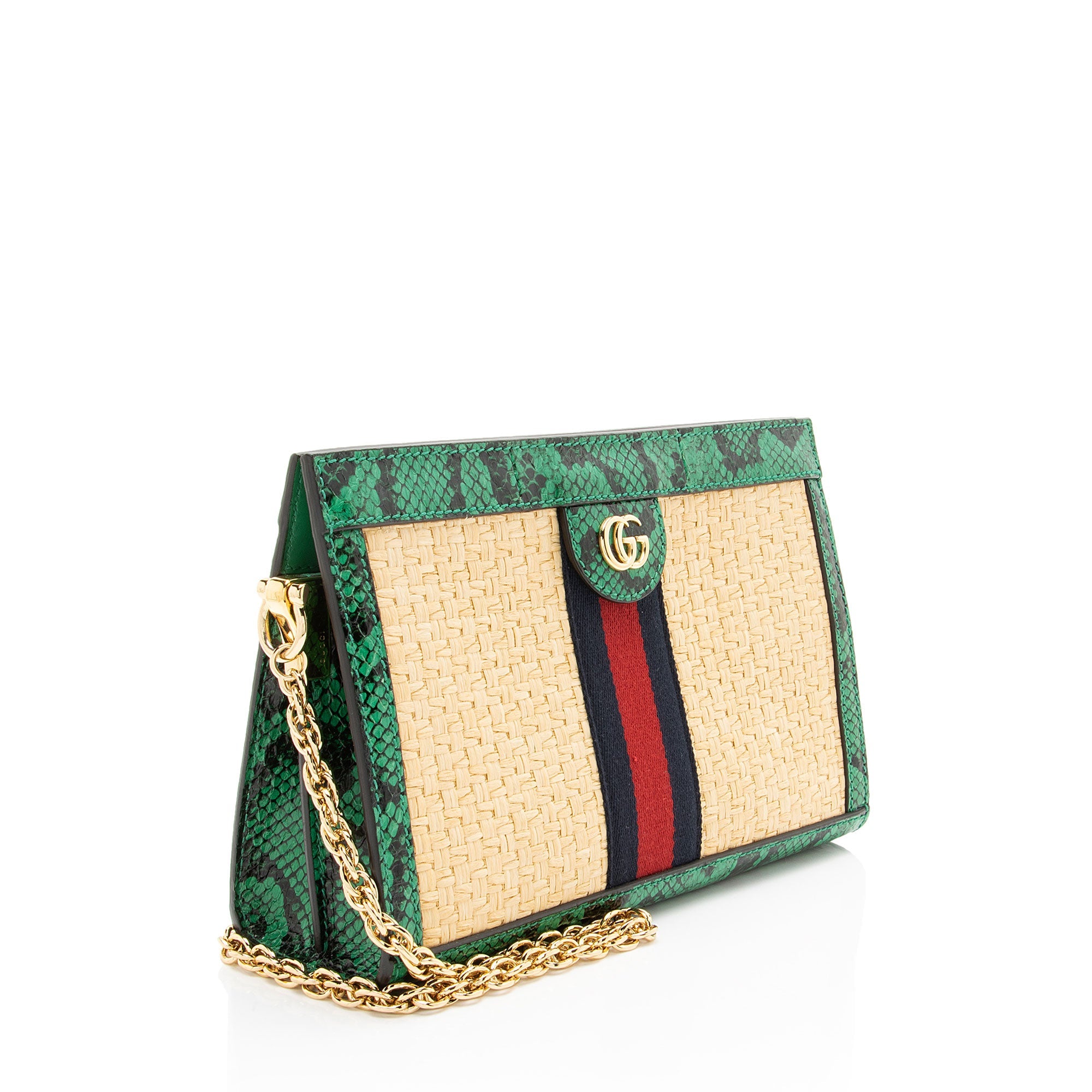 Gucci Raffia Python Ophidia Medium Chain Shoulder Bag