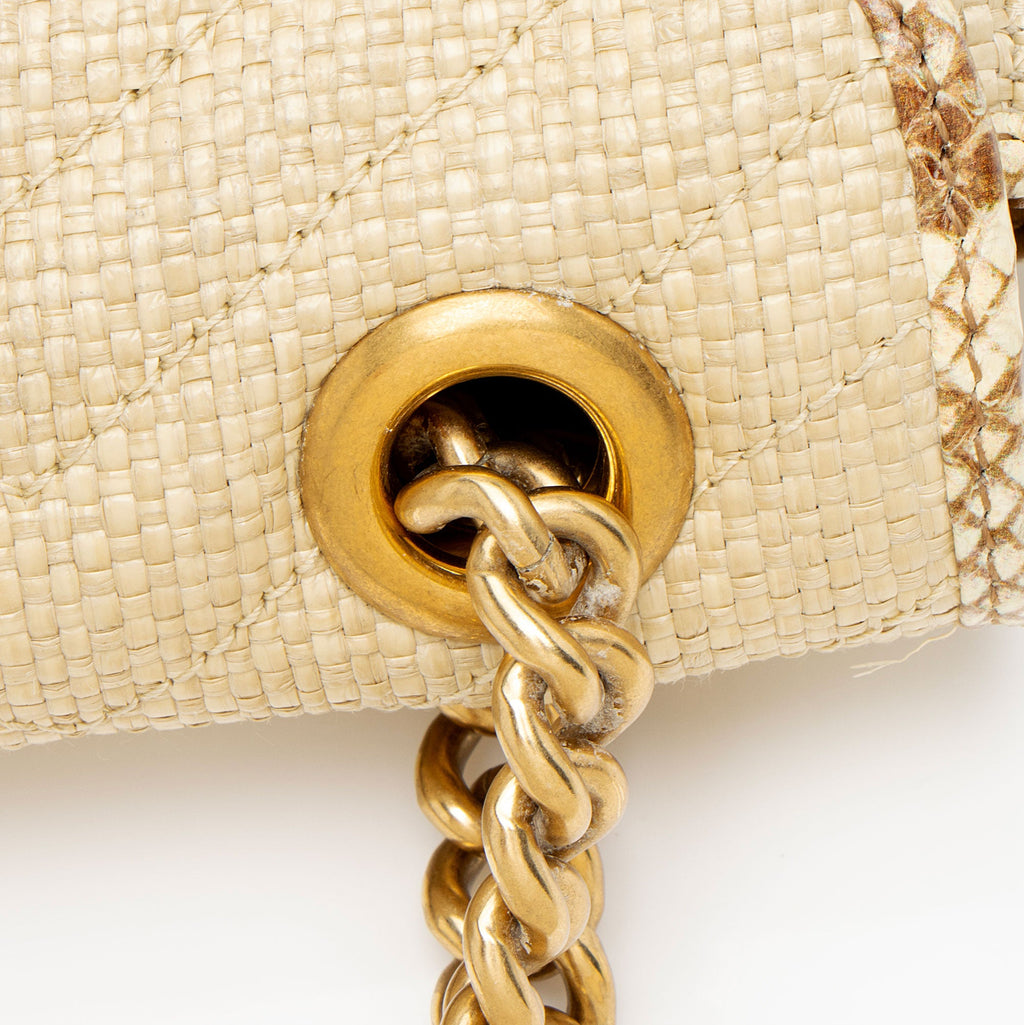 Gucci Raffia Snakeskin GG Marmont Small Flap Bag