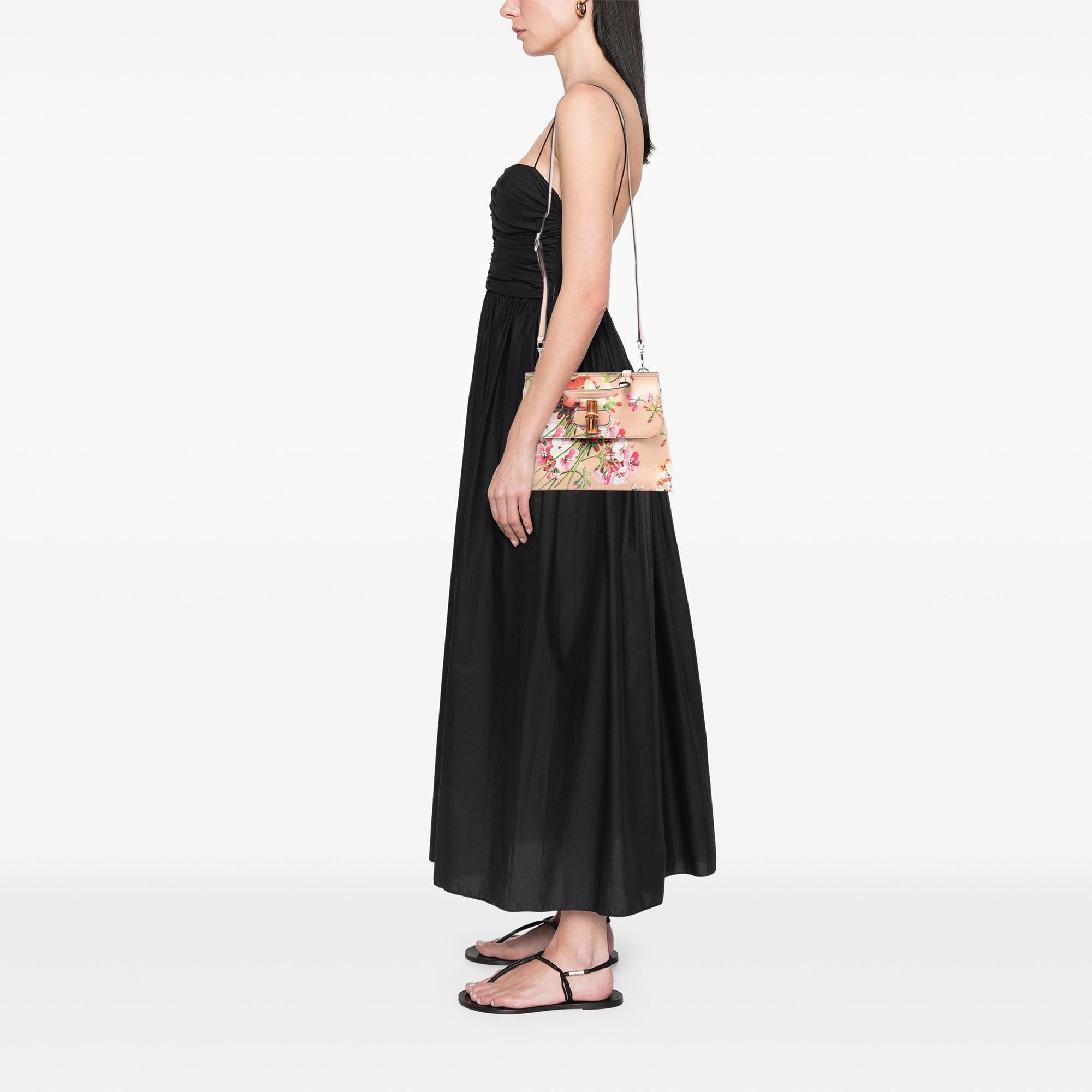 Gucci Small Calfskin Blooms Bamboo Daily Satchel