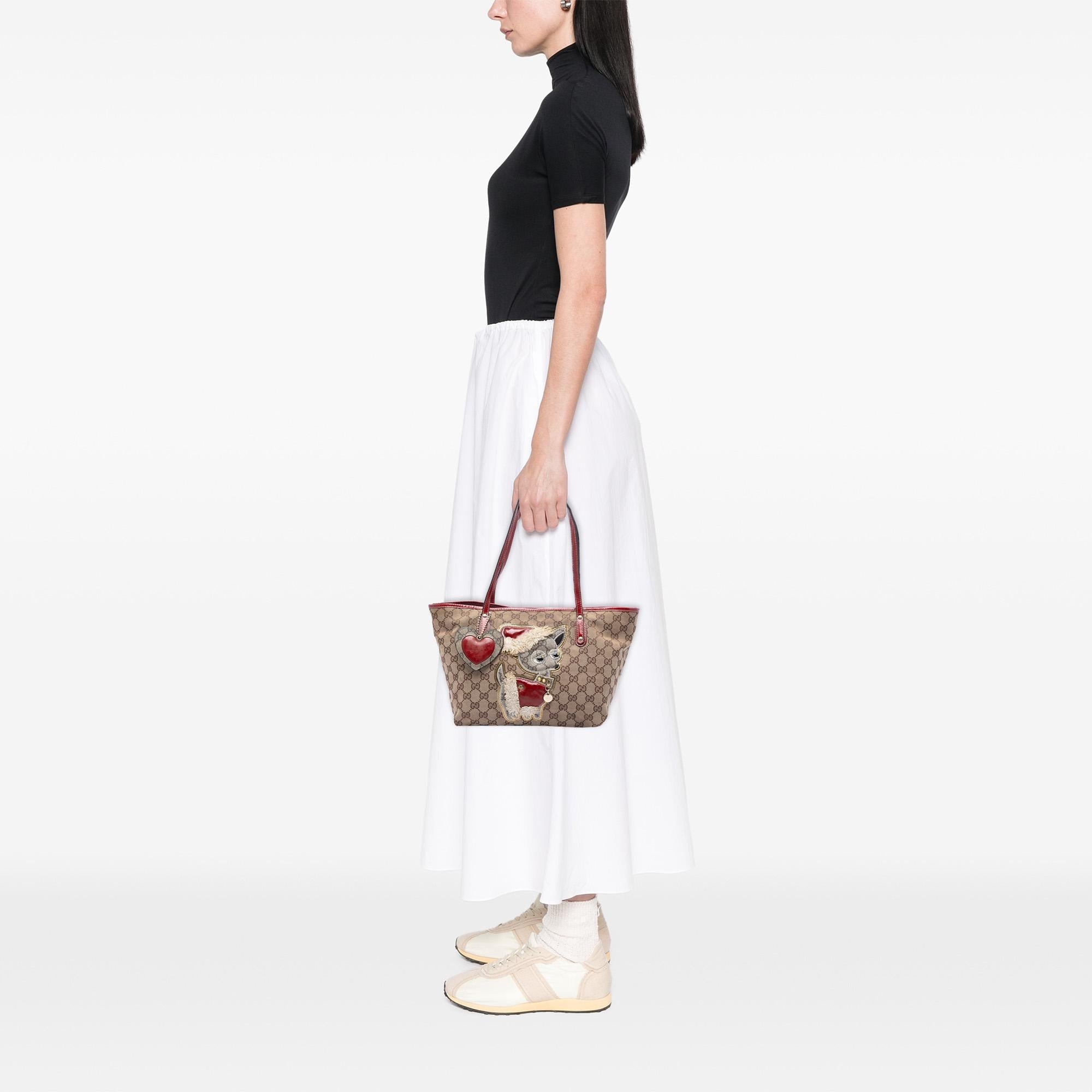 Gucci Small GG Canvas Brando Guccioli Holiday Chihuahua Tote