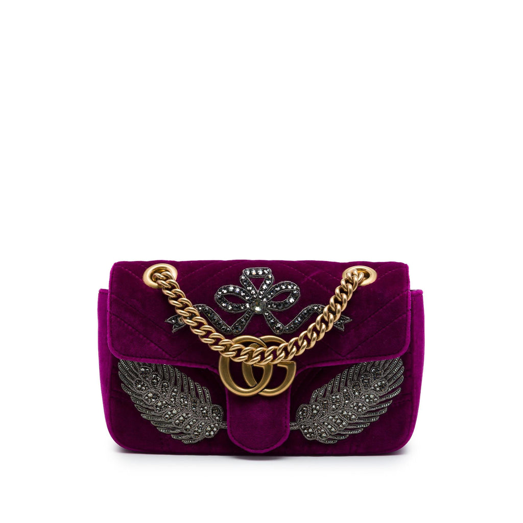 Gucci Small GG Marmont Matelasse Velvet Crystal Embellished Shoulder Bag