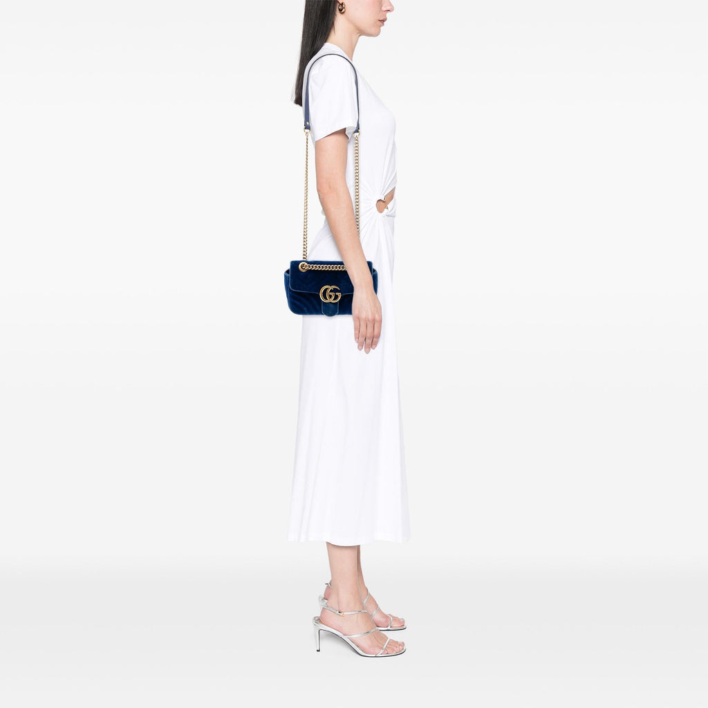Gucci Small GG Marmont Matelasse Velvet Shoulder Bag