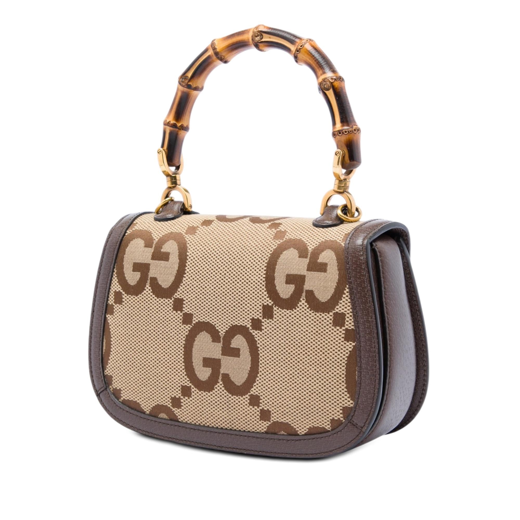 Gucci Small Jumbo GG Canvas Bamboo 1947 Top Handle Bag