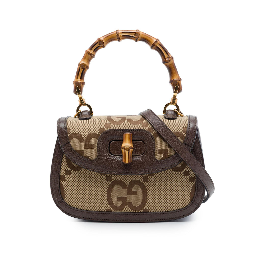 Gucci Small Jumbo GG Canvas Bamboo 1947 Top Handle Bag