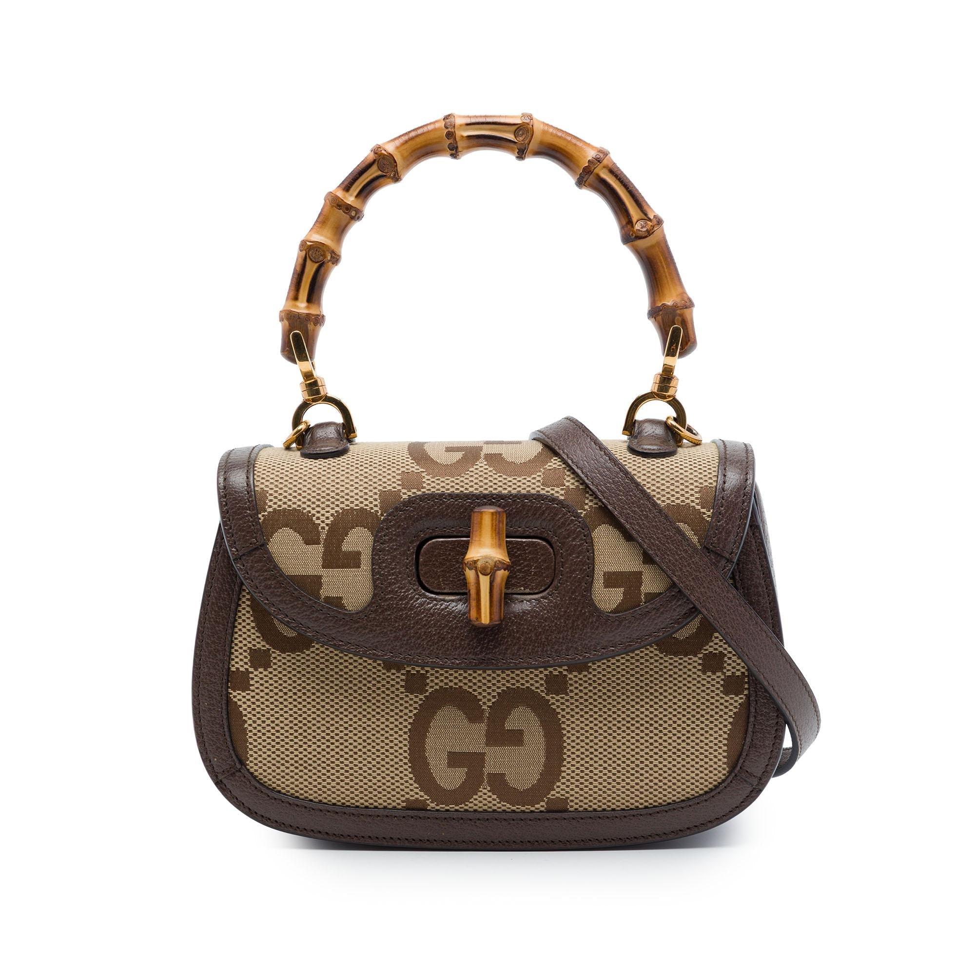 Gucci Small Jumbo GG Canvas Bamboo 1947 Top Handle Bag