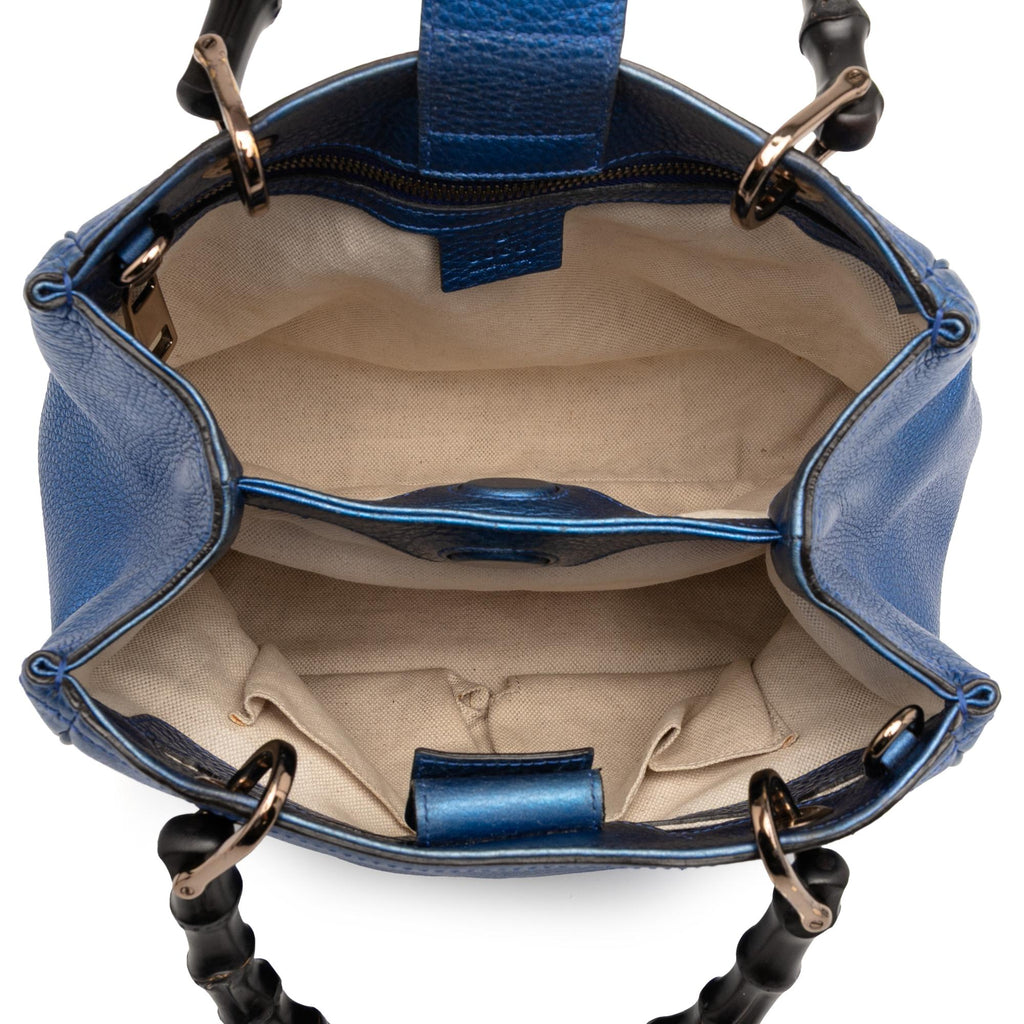 Gucci Small Metallic Calfskin Bamboo Shopper Satchel