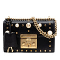 Gucci Small Pearl Studded Leather Padlock Crossbody